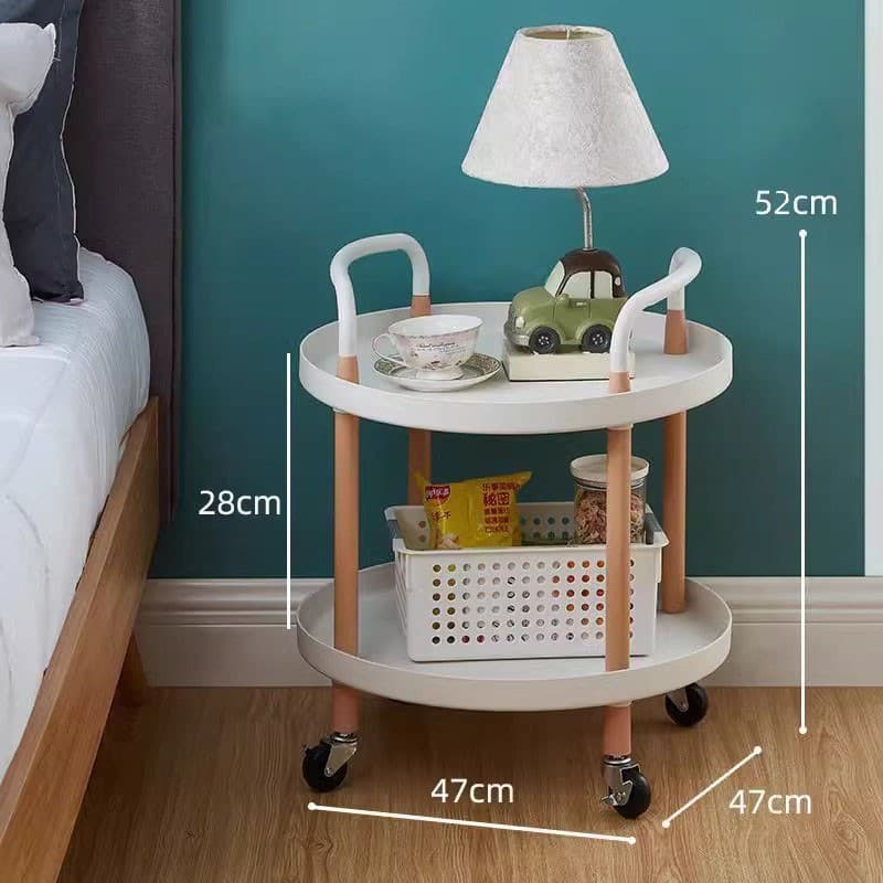 Round Two-Tier Trolley on Castors with Natural Wood Legs - image 2