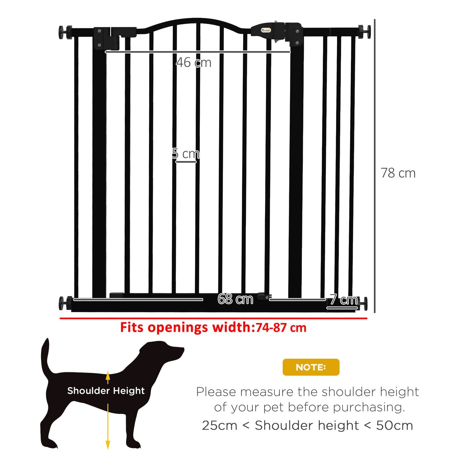 Black Metal Pet Safety Gate With Auto-Close Door, 74–87 cm Wide - image 5