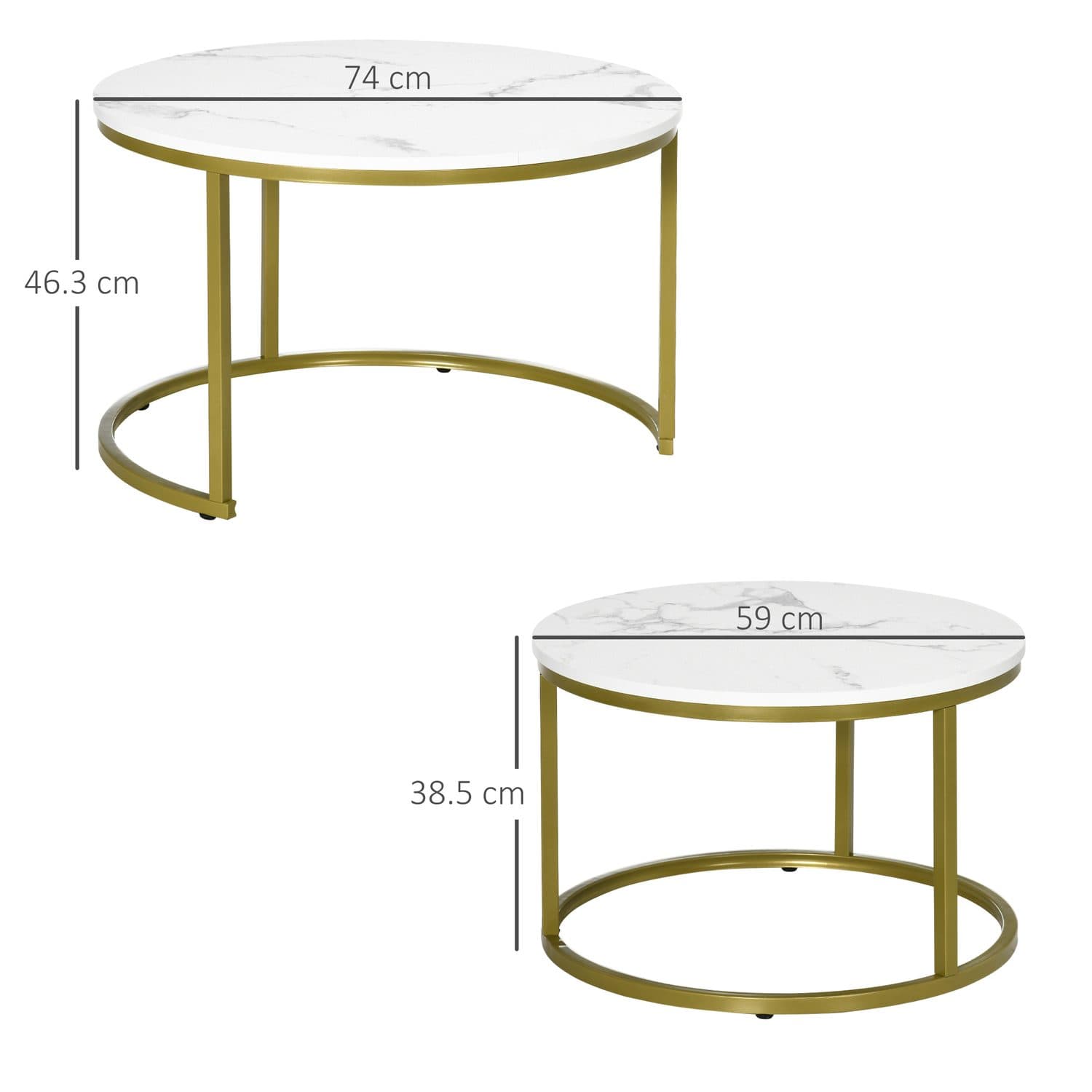 White & Gold Round Nesting Coffee Table Set - image 3