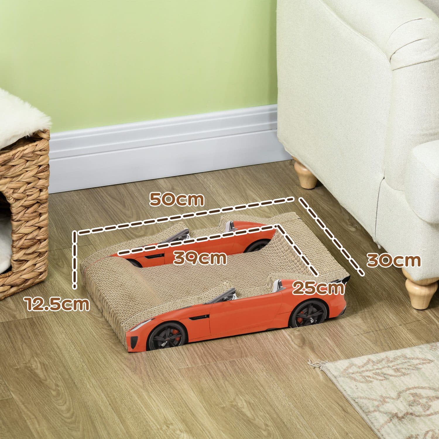 PawHut Car-Shaped Cat Scratching Board with Catnip - image 4