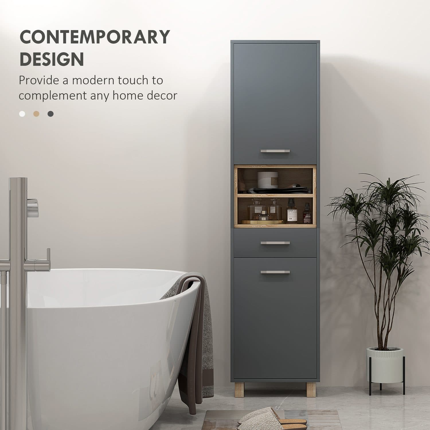 Tall Matte Grey Bathroom Cabinet - image 1