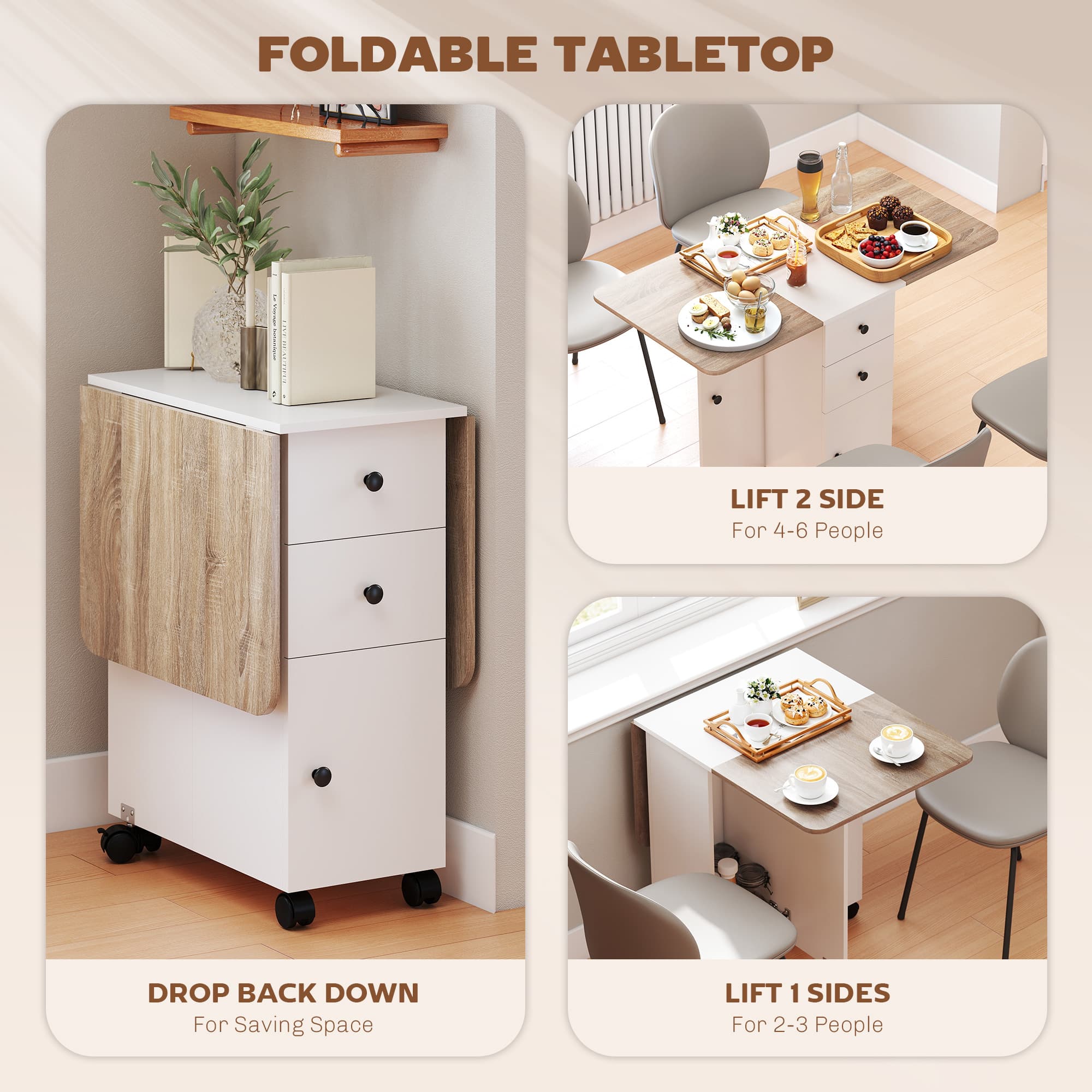Oak and White Drop Leaf Dining Table with Storage - image 3
