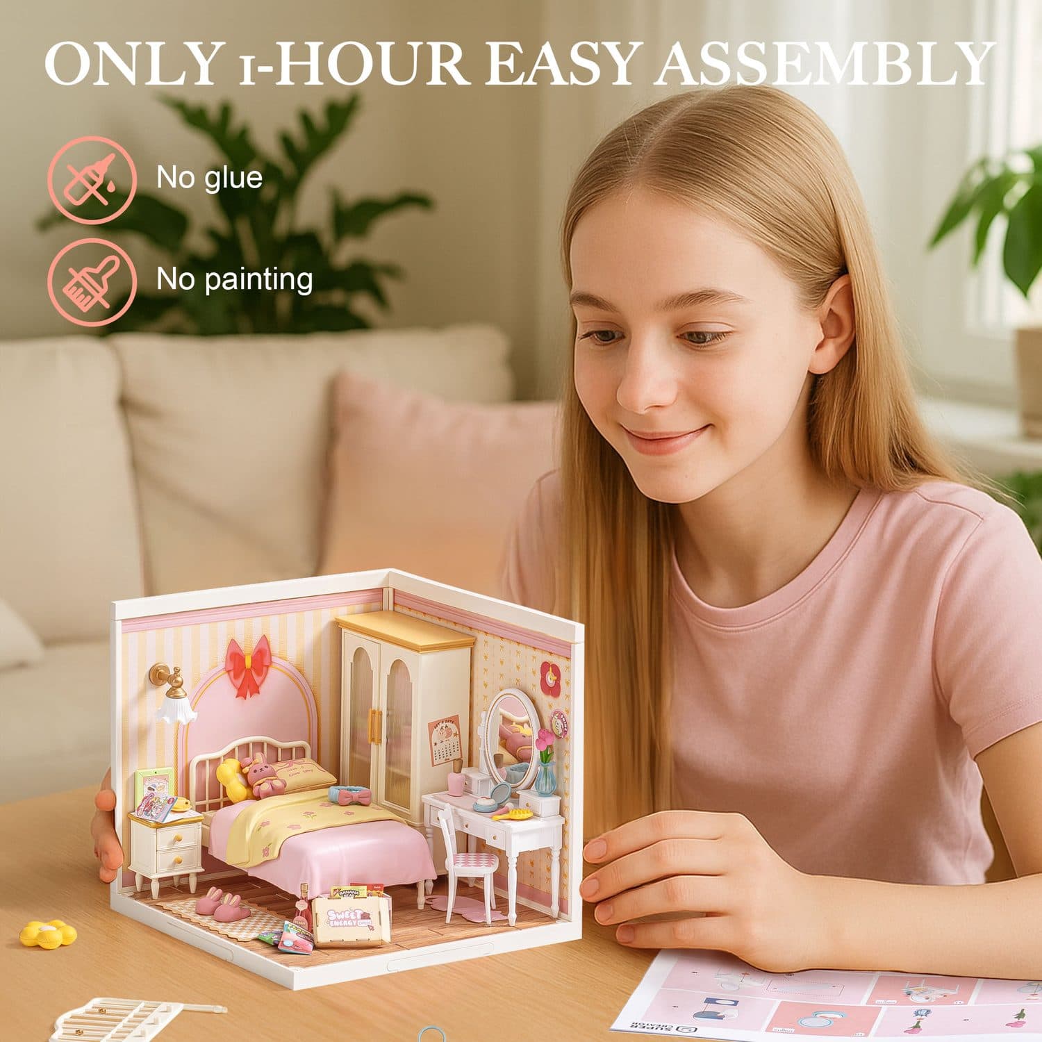 Rolife Pink Bedroom Miniature Kit - image 3