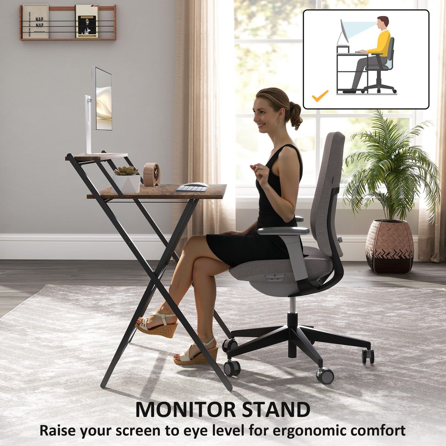 Space-Saving Folding Computer Desk with Monitor Shelf - image 4