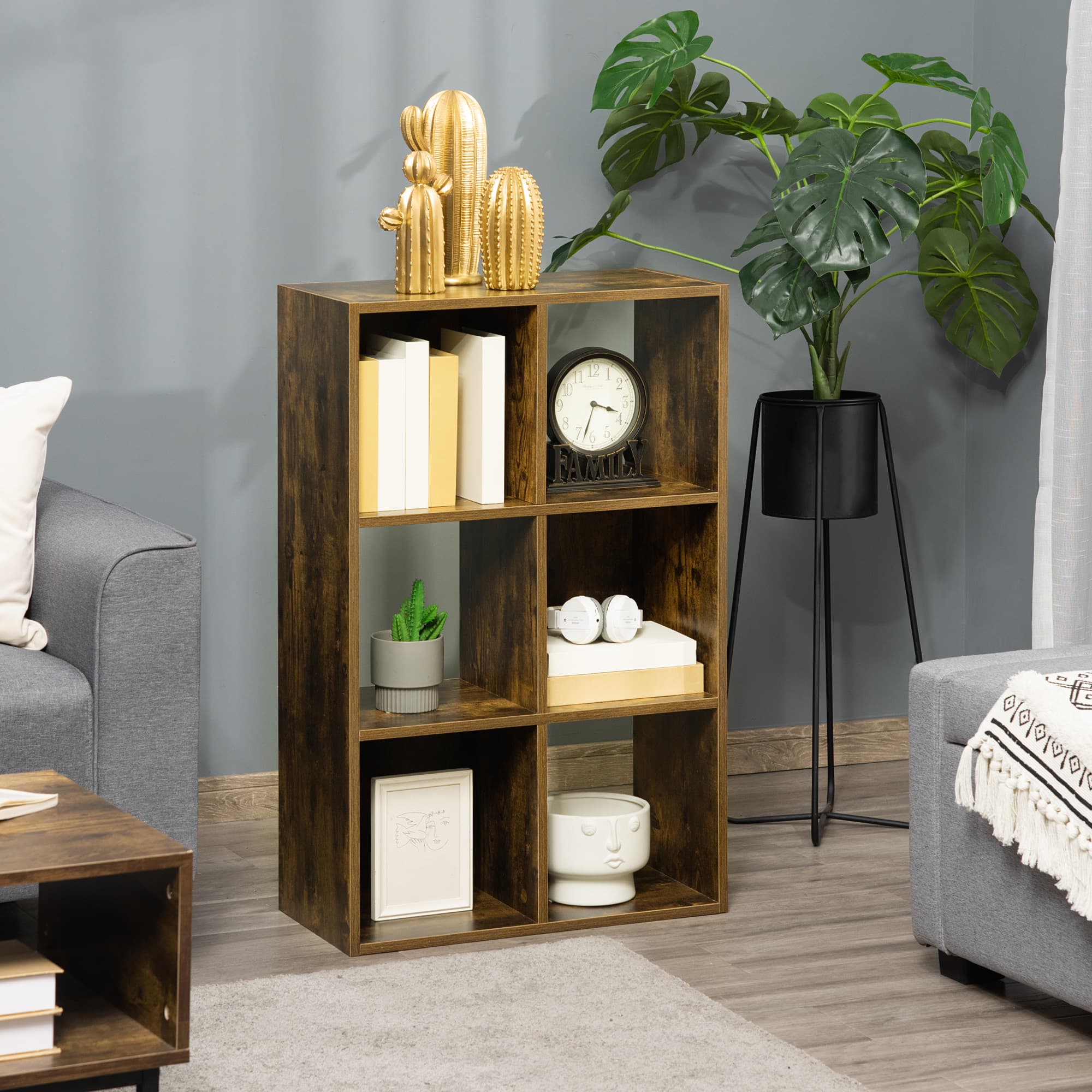 Rustic Brown Cube Bookcase With 6 Open Compartments - image 5