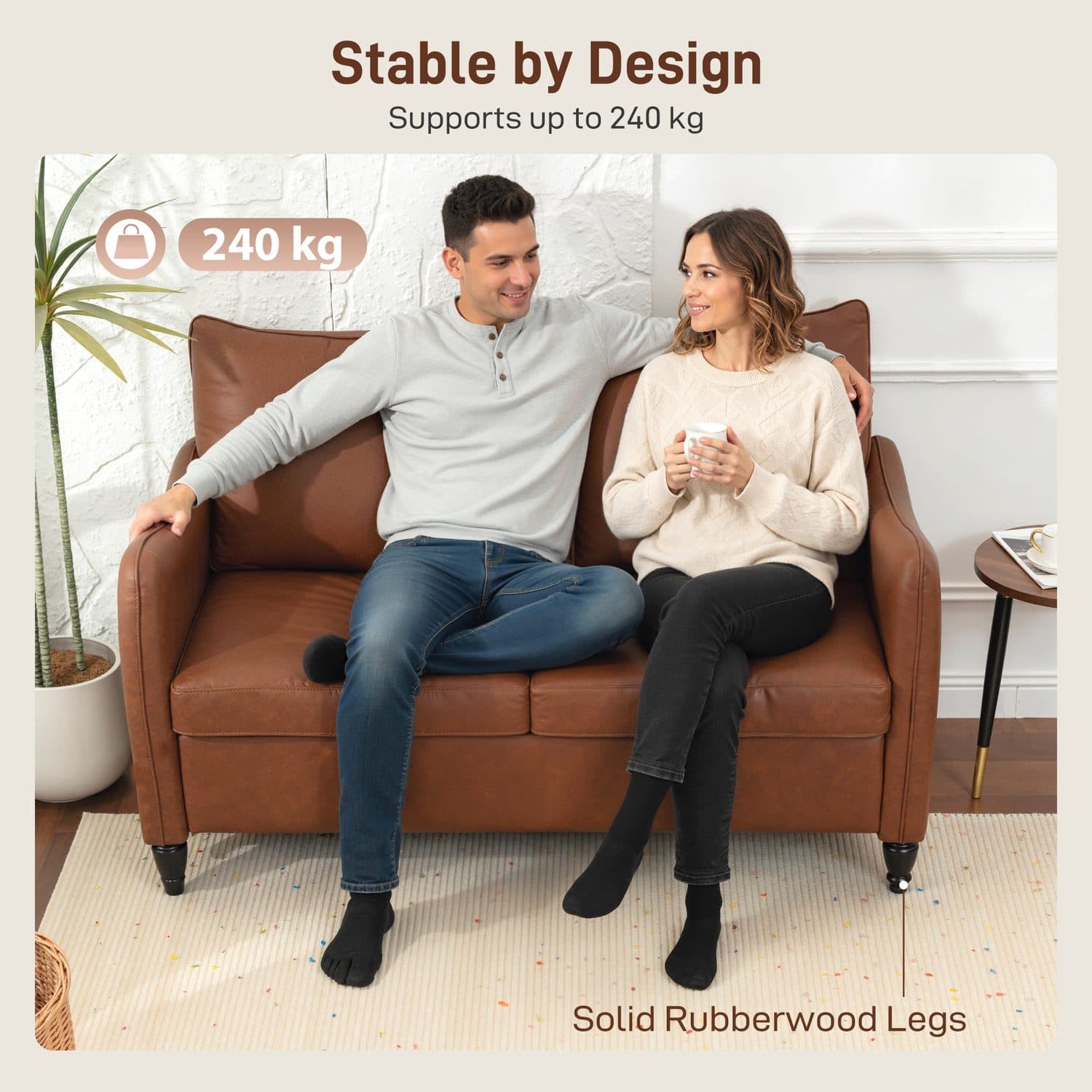 Brown Marble-Effect Two-Seater Sofa - image 5