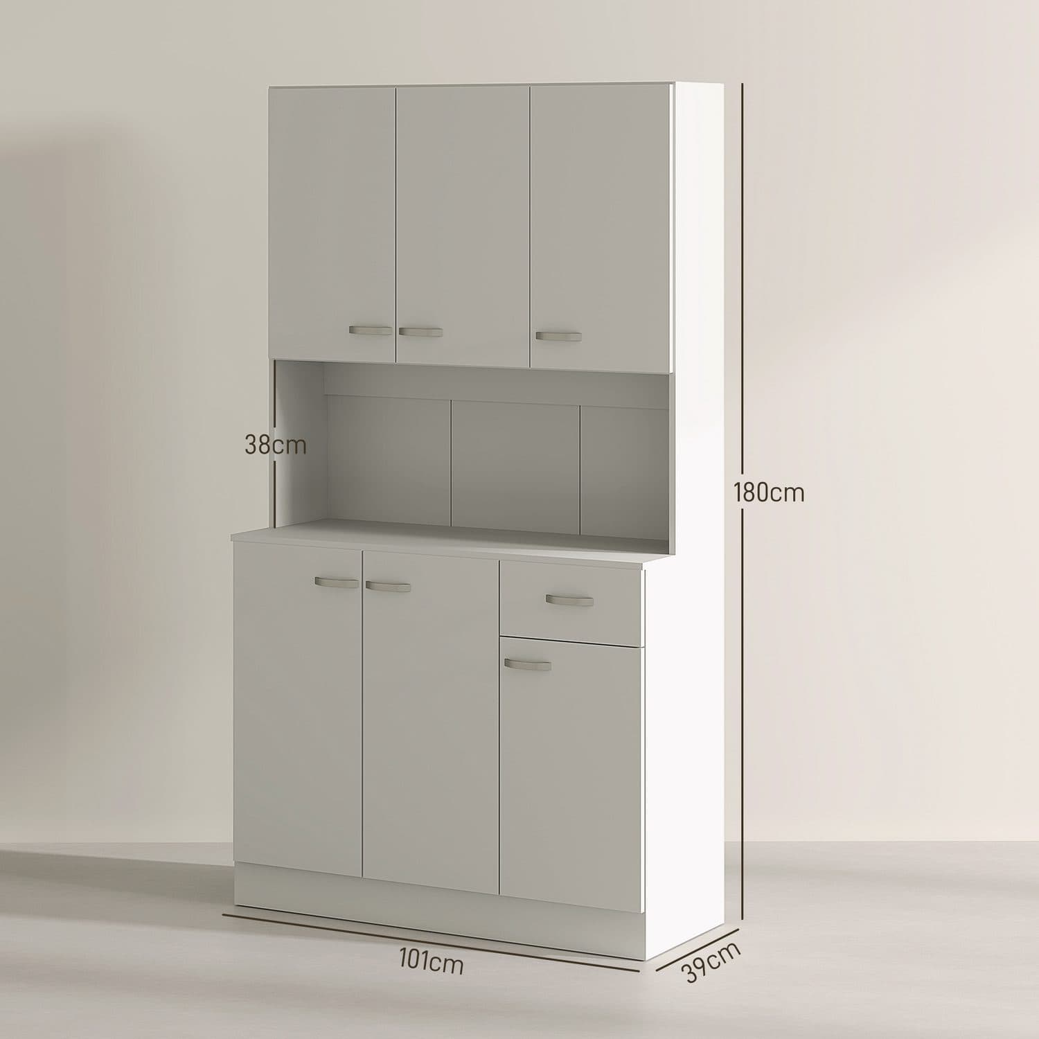 A tall white pantry cabinet with open hutch and generous storage - image 1