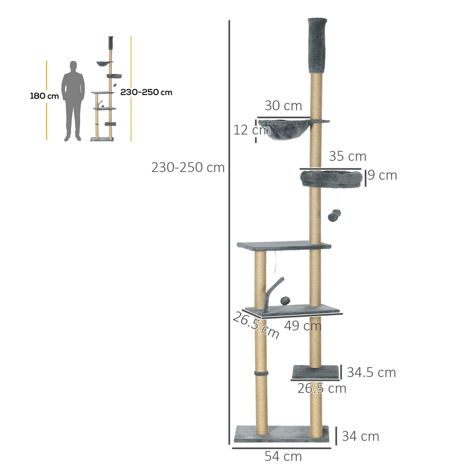 Tall Floor-to-Ceiling Cat Tree With Sisal Posts, Hammock and Toys - image 2
