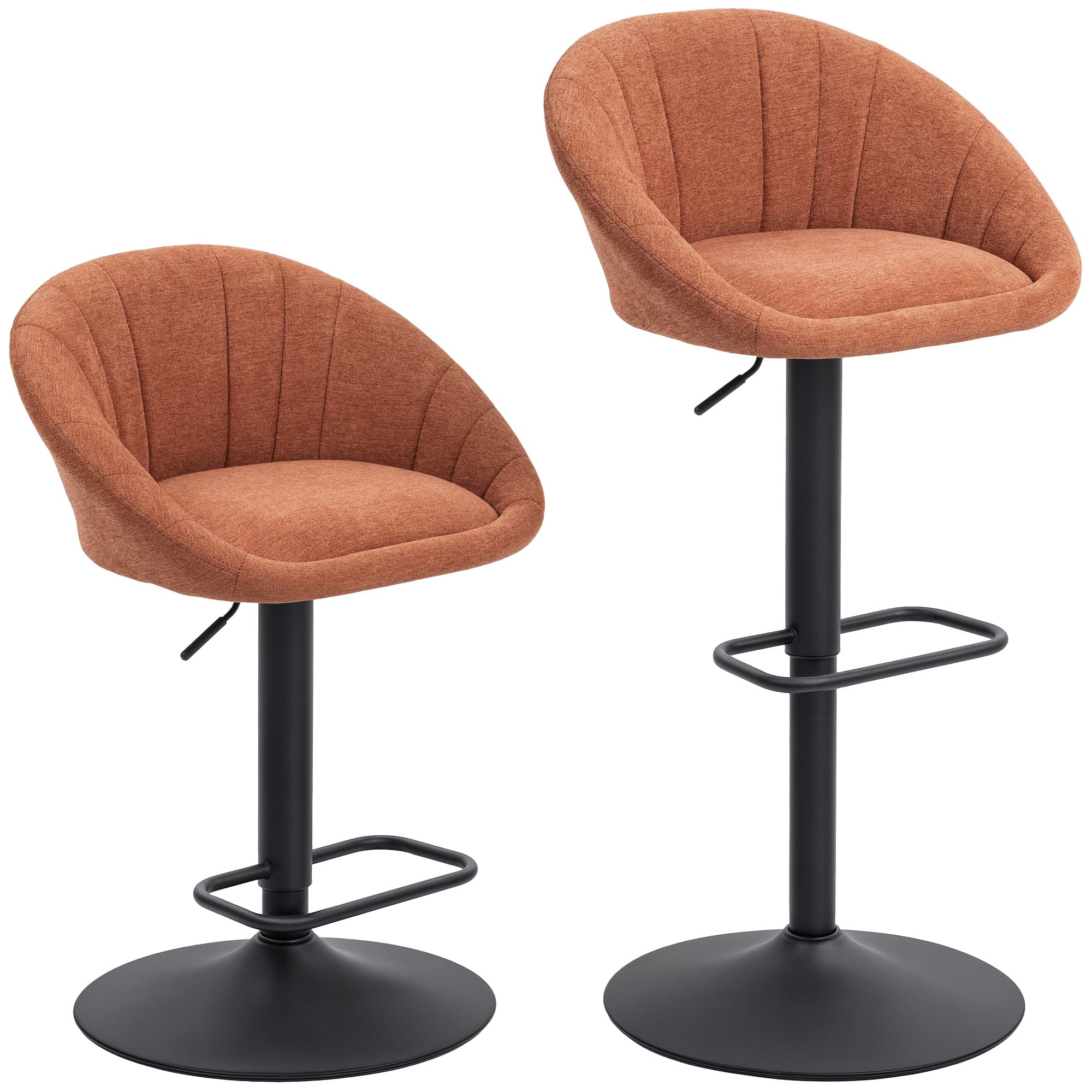 Pair of Adjustable Tub Bar Stools in Orange — Set of 2