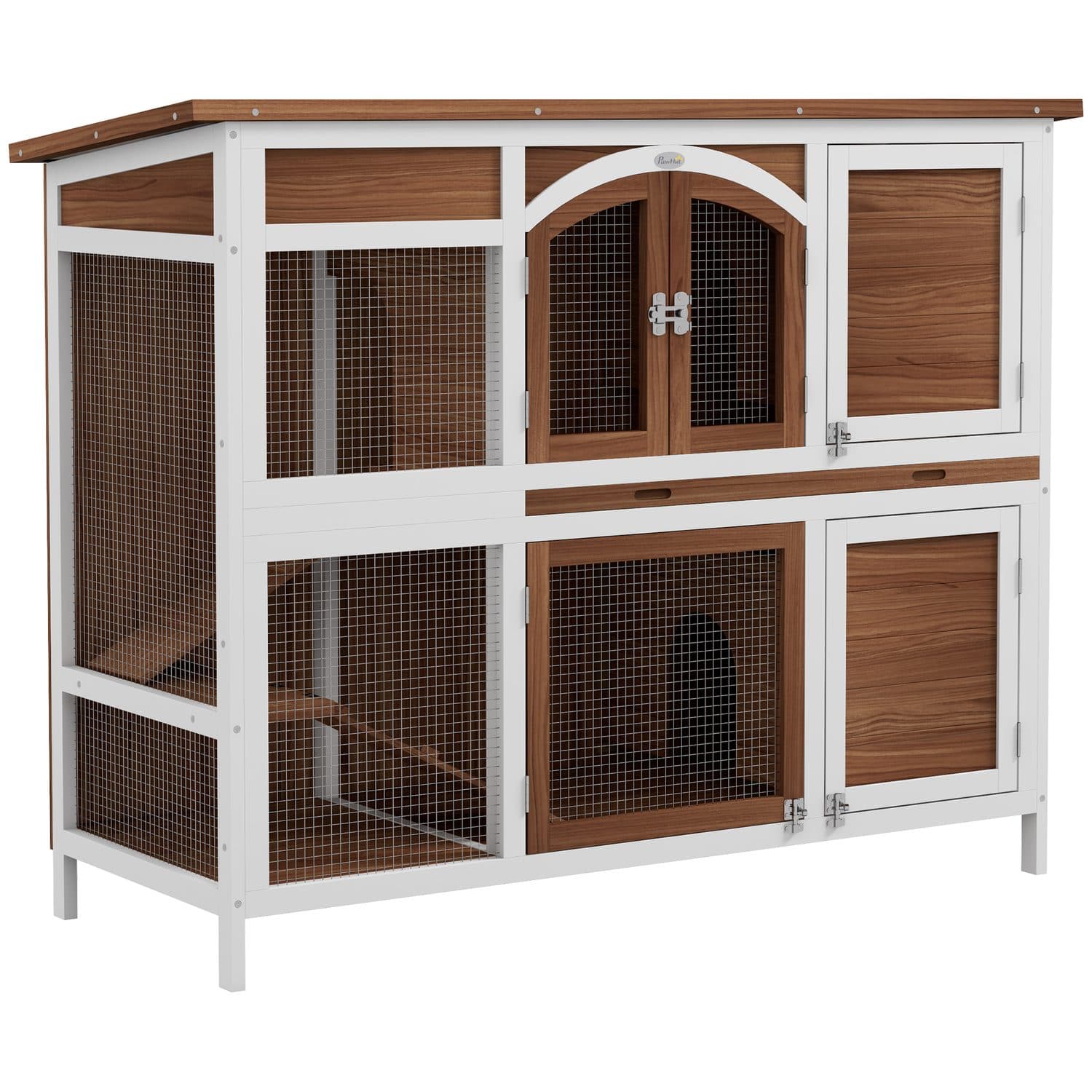 PawHut Two-Tier Wooden Pet Hutch with Openable Roof