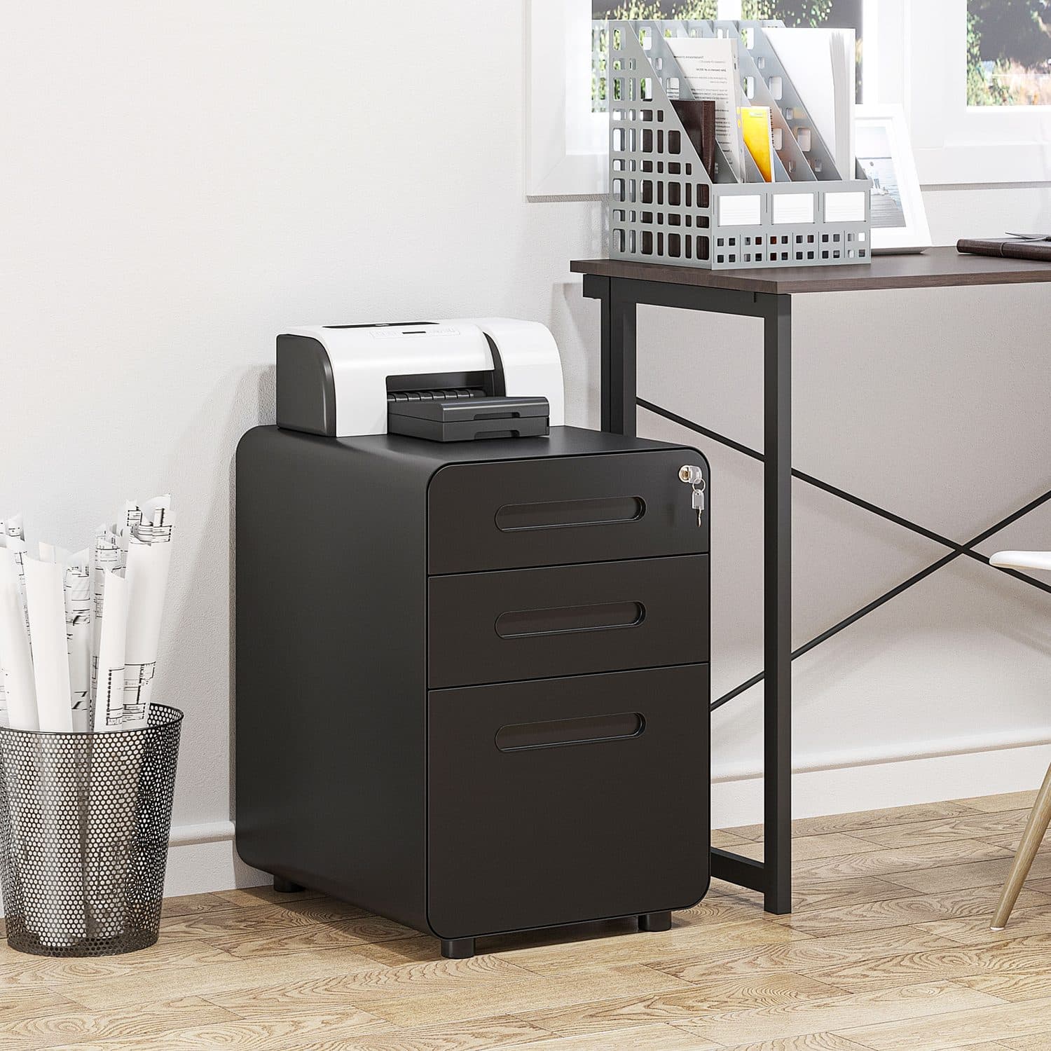 Black Lockable 3 Drawer File Cabinet - image 1