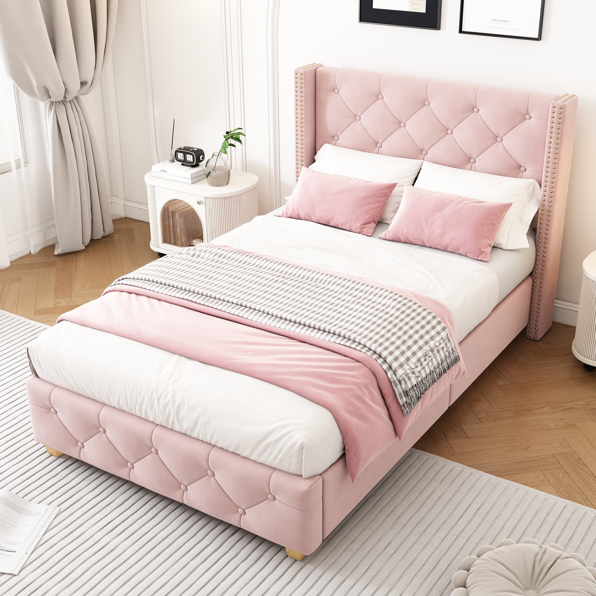 Elegant Pink Velvet Bed - image 1