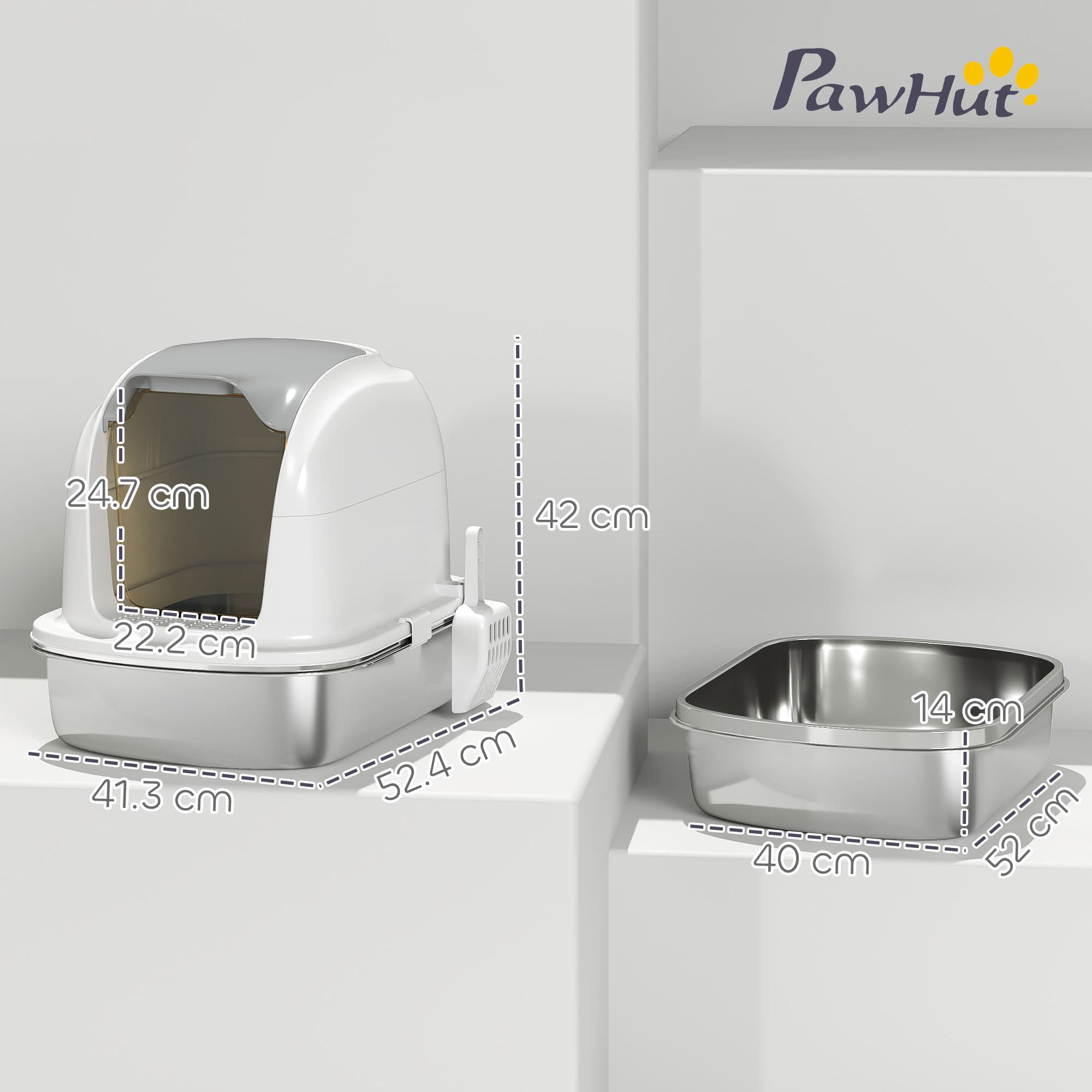 Enclosed Cat Litter Box With Stainless Steel Base Tray - image 2