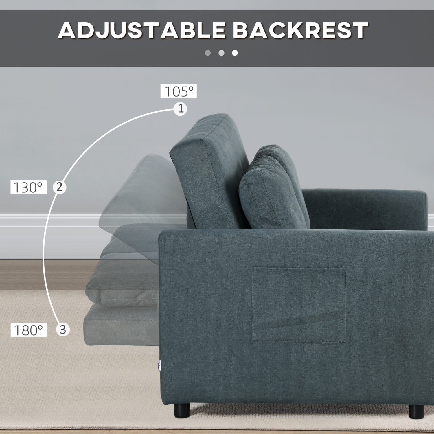 Charcoal Grey Velvet Loveseat Sofa Bed - image 4