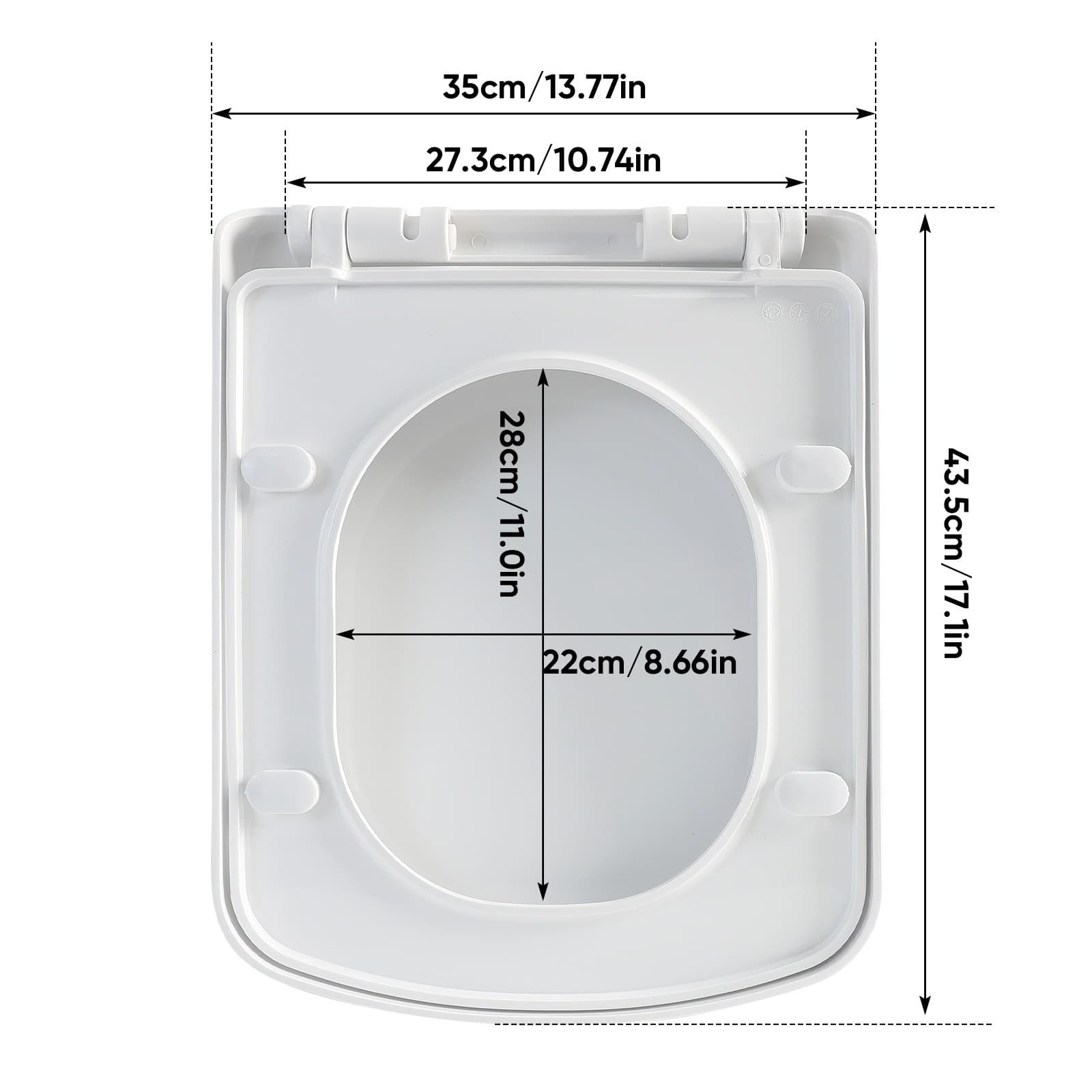 Soft-Close Square Toilet Seat with Quick-Release Hinges - image 3