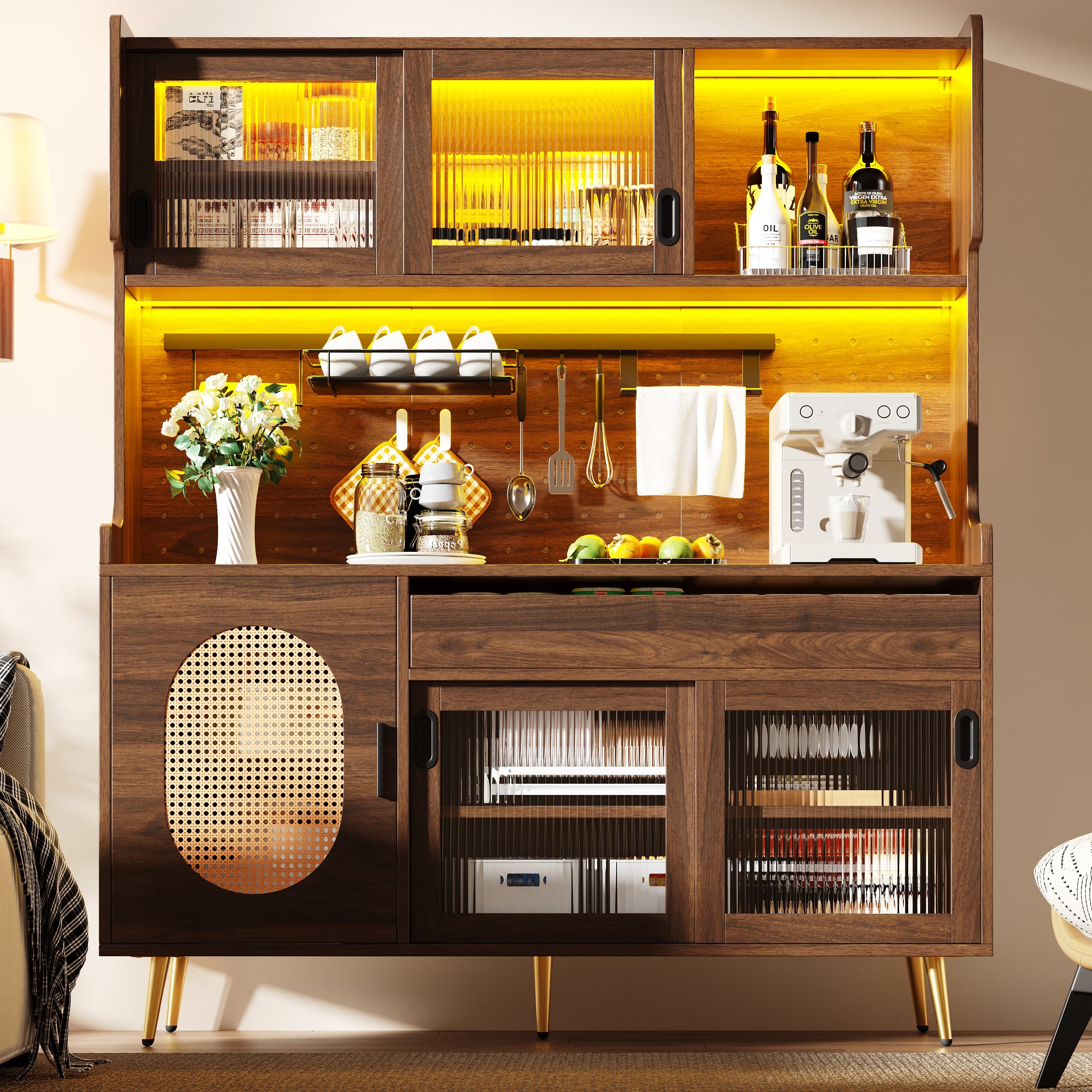 Farmhouse Style Storage Cabinet with LED Lighting and Pegboard - image 4