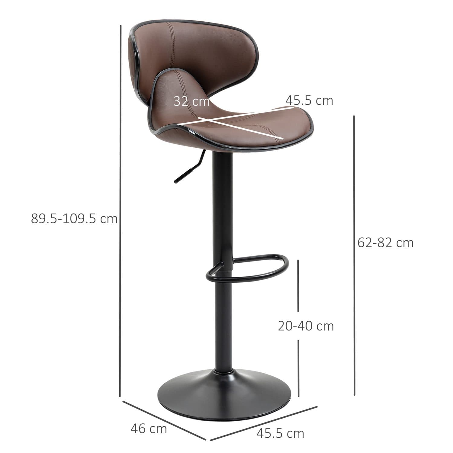 Brown Faux Leather Adjustable Bar Stools (Set of 2) - image 2