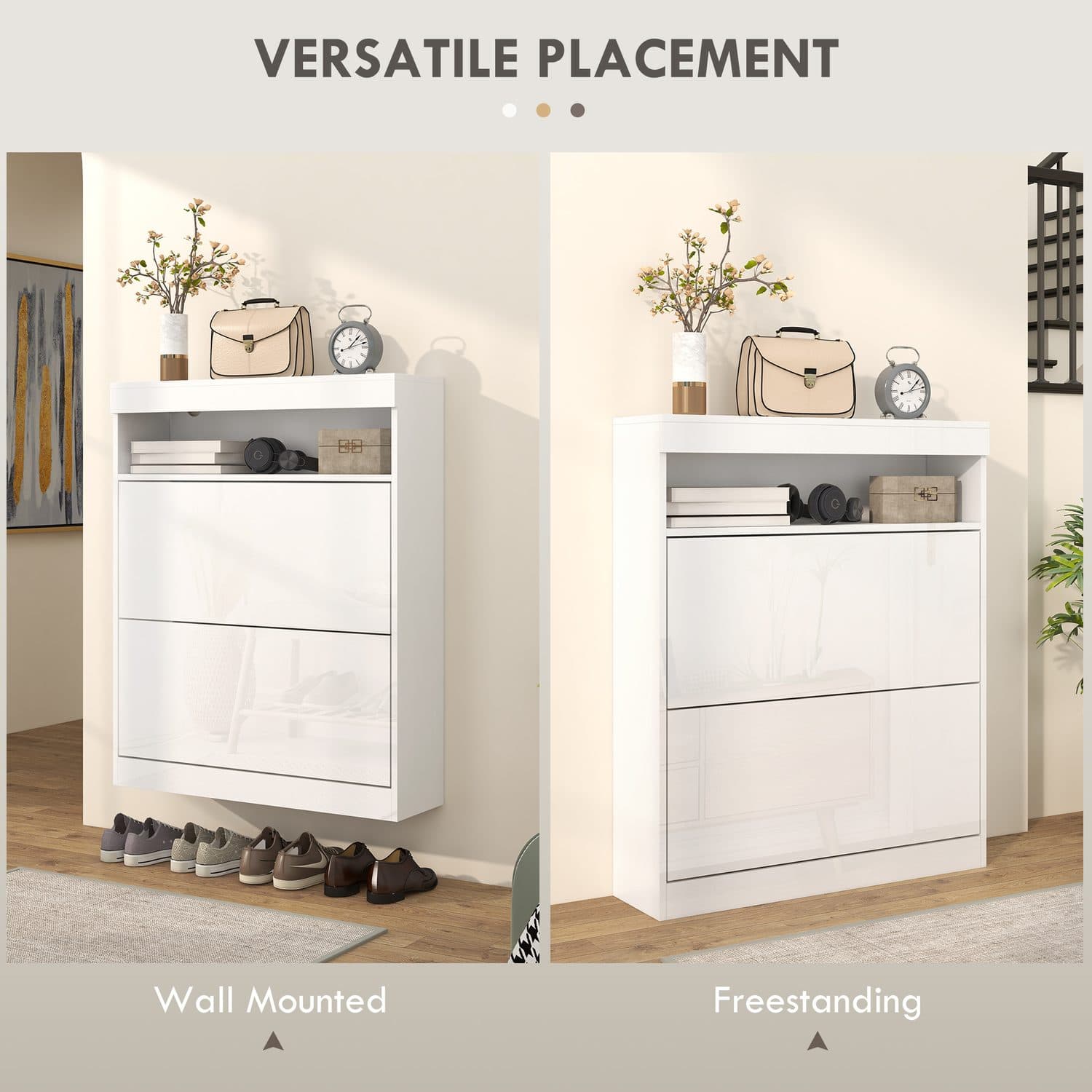 Shoe Storage Cabinet for 16 Pairs, High Gloss White - image 5