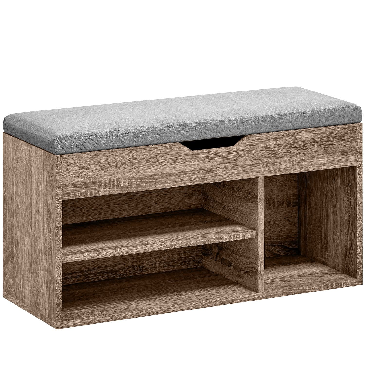 Grey Wood Shoe Storage Bench With Padded Seat - Grey