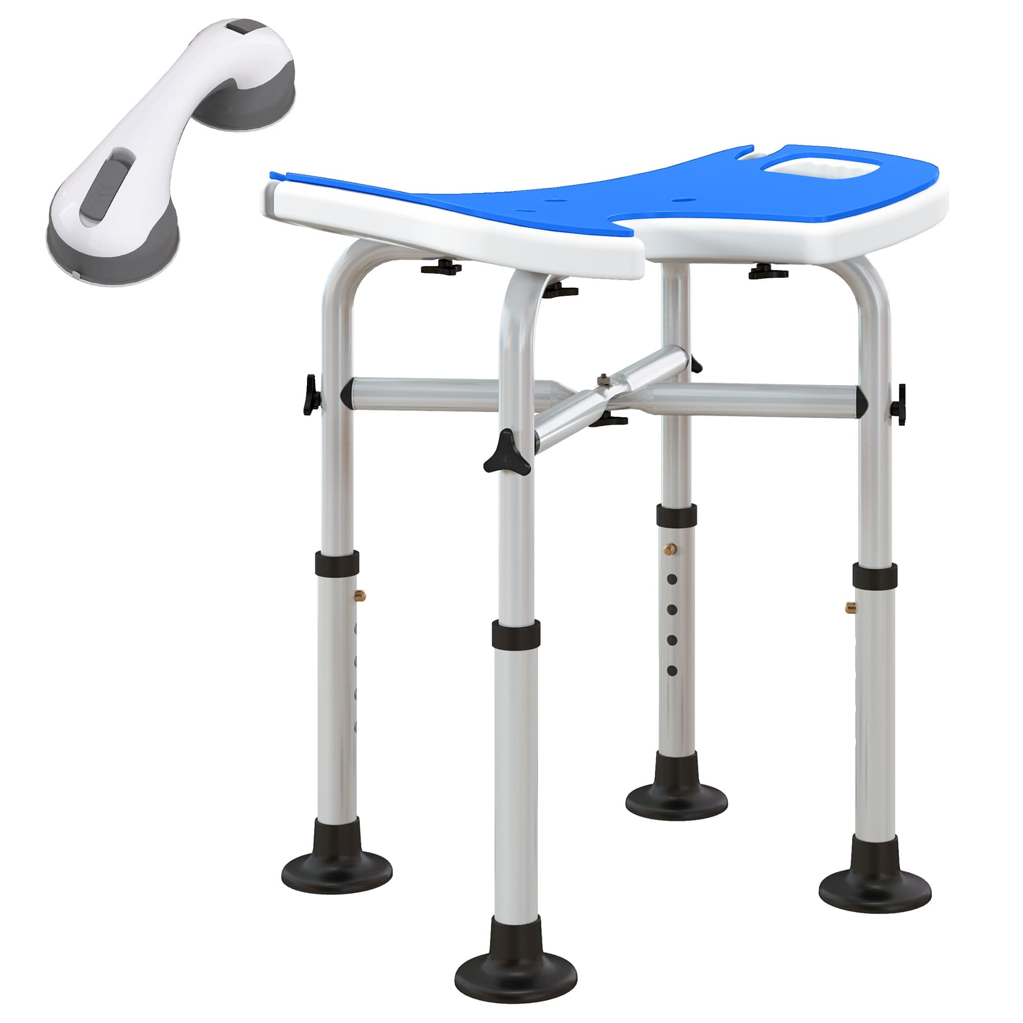 Adjustable Dark Blue Padded Shower Stool - Blue