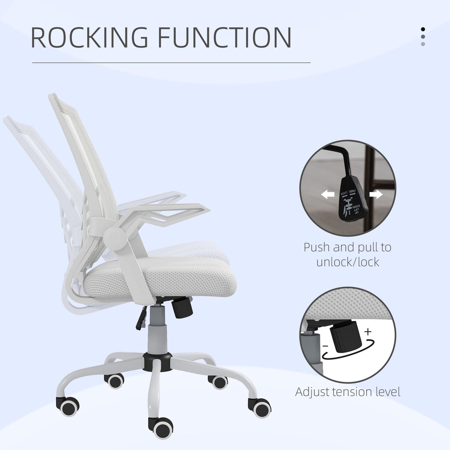 White Mesh Office Chair with Flip-Up Arms and Built-In Lumbar Support - image 4
