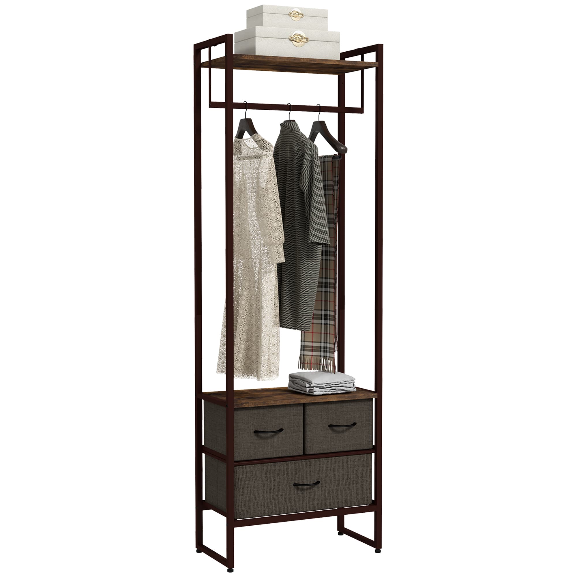 Freestanding Clothes Rail with Storage Drawers and Shelf
