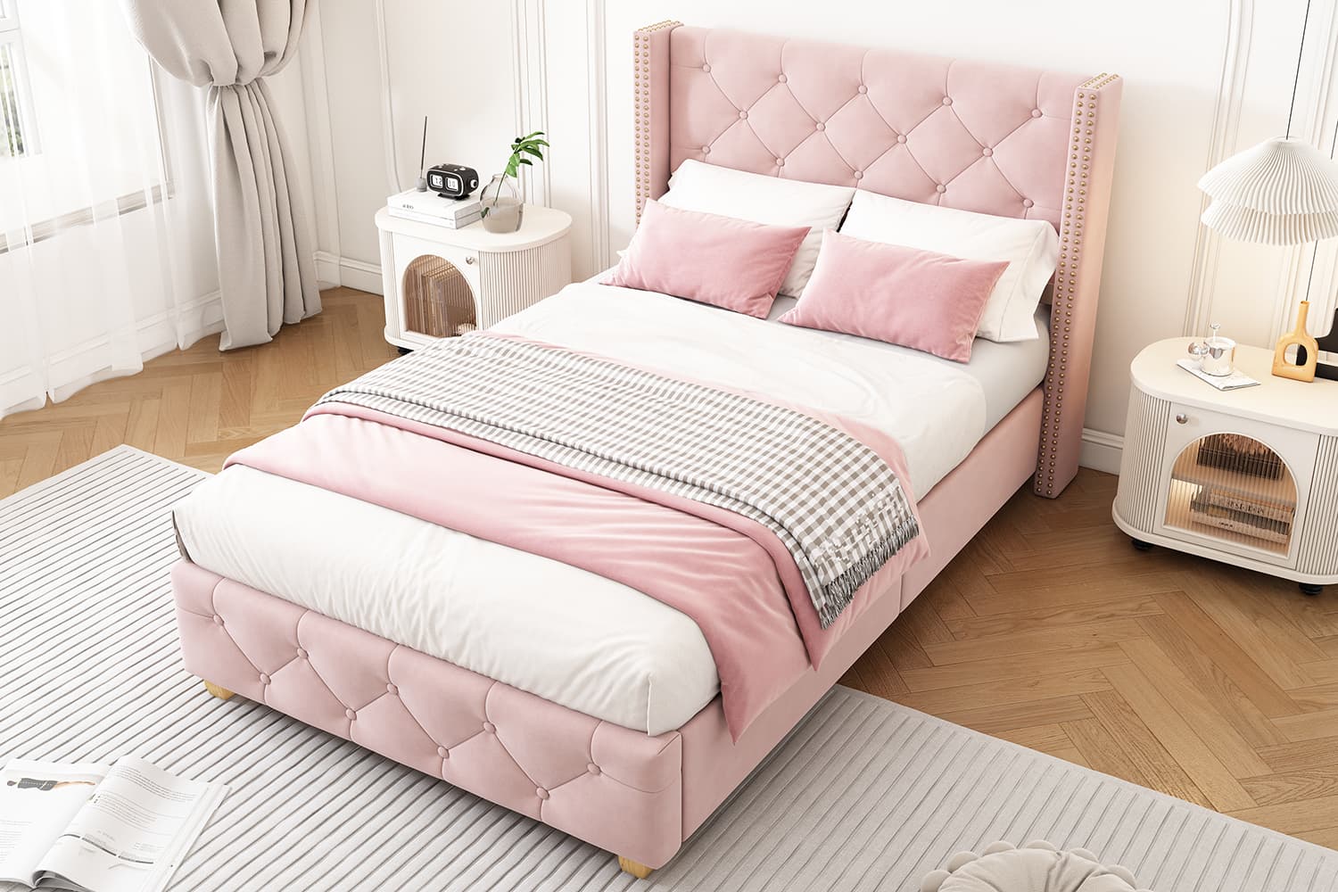 Elegant Pink Velvet Bed - image 6