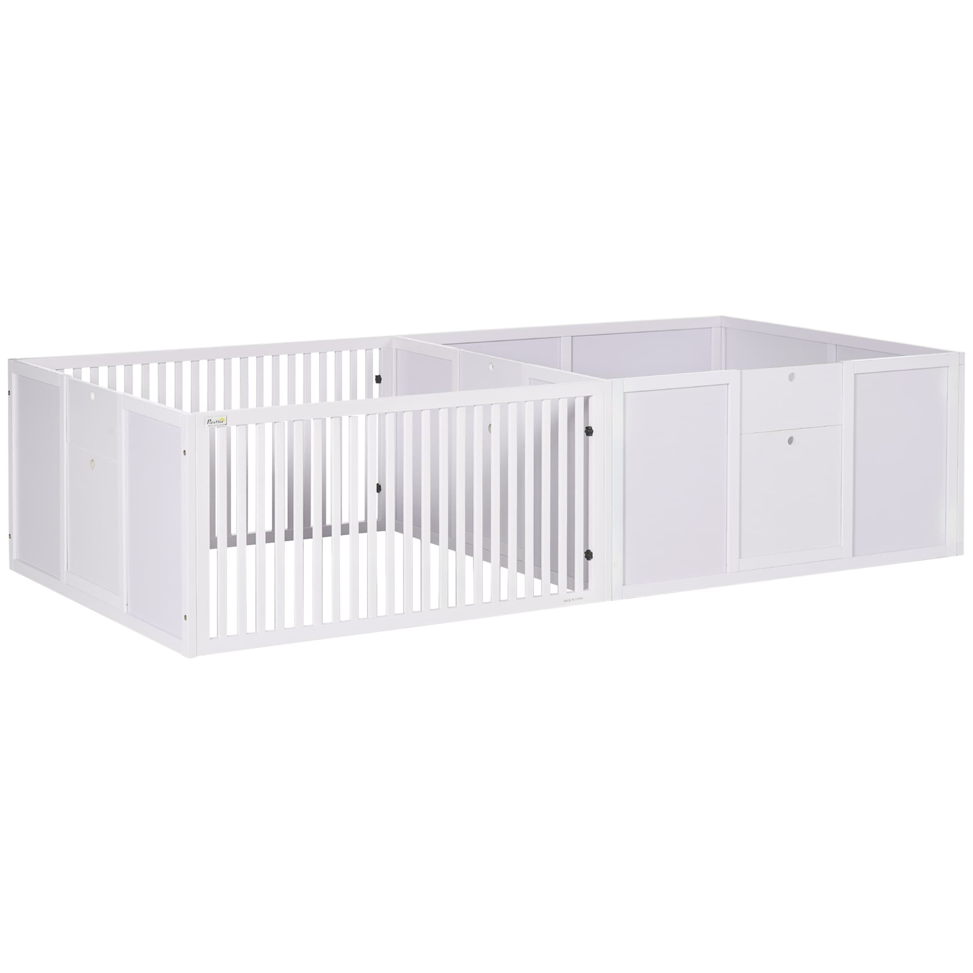 White Wooden Puppy Whelping Box — Two Rooms and Three Access Doors