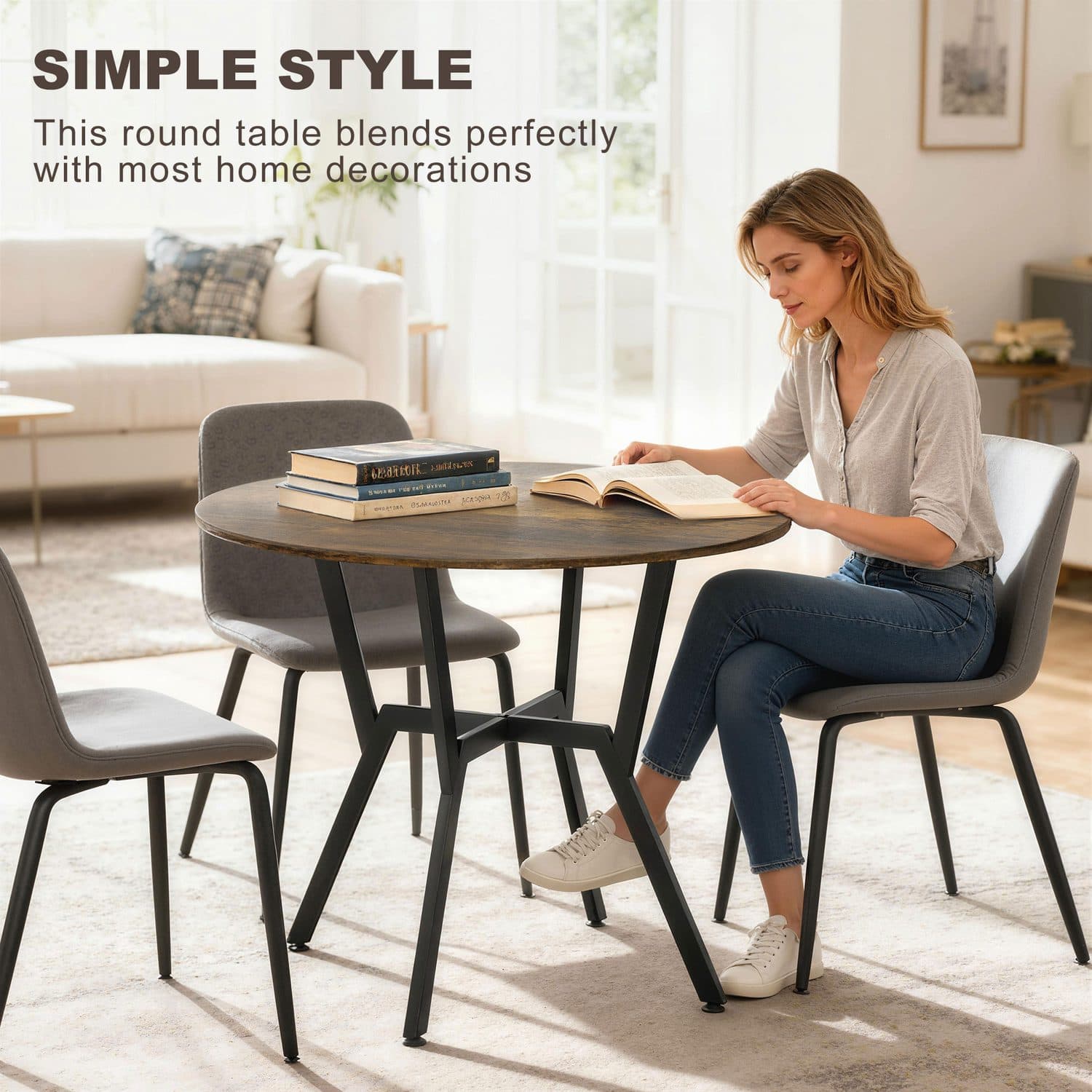 Industrial-Style Round Dining Table for Two, 90cm - image 3