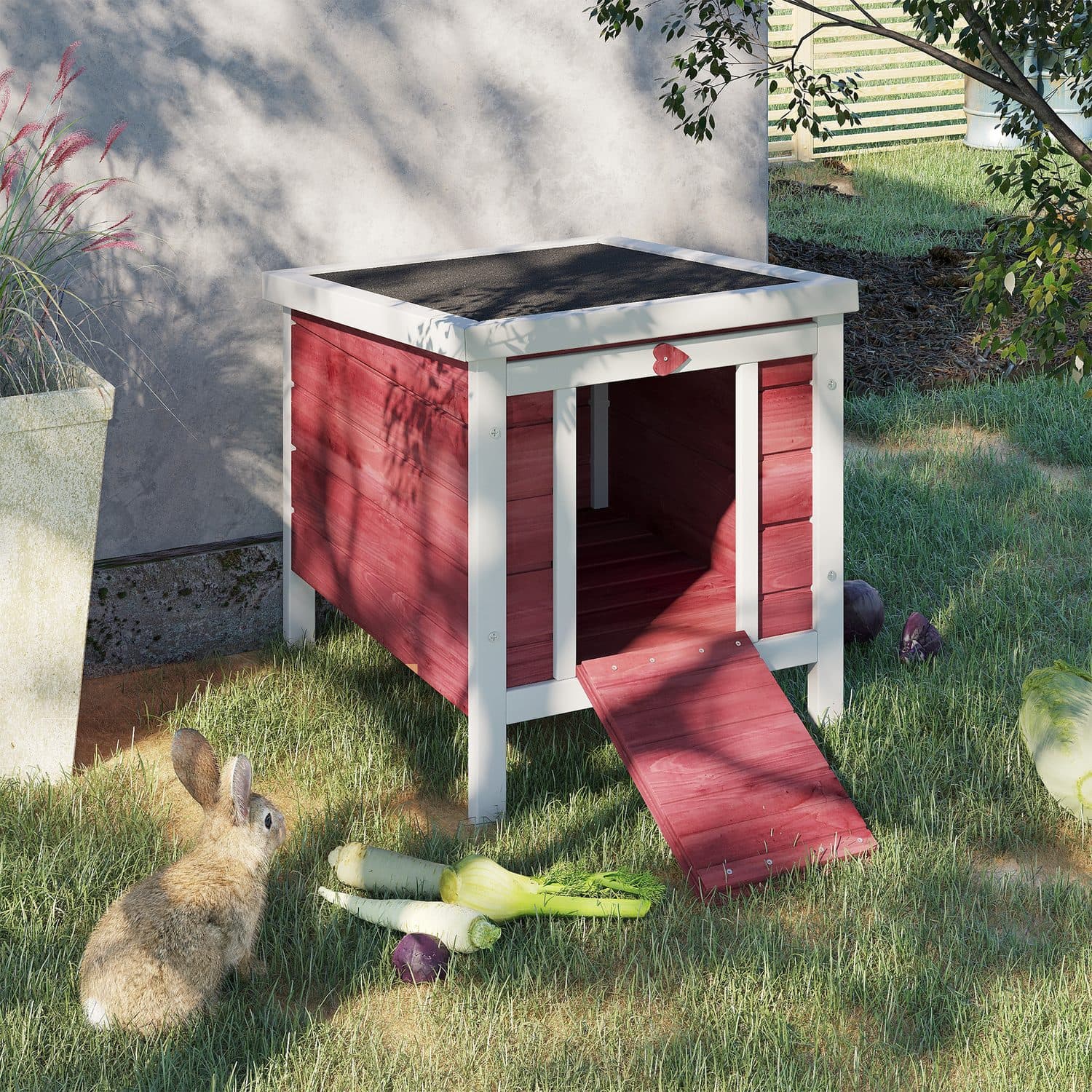 PawHut Wooden Rabbit Hutch with Ramp Access, 51 x 42 x 43cm - image 1