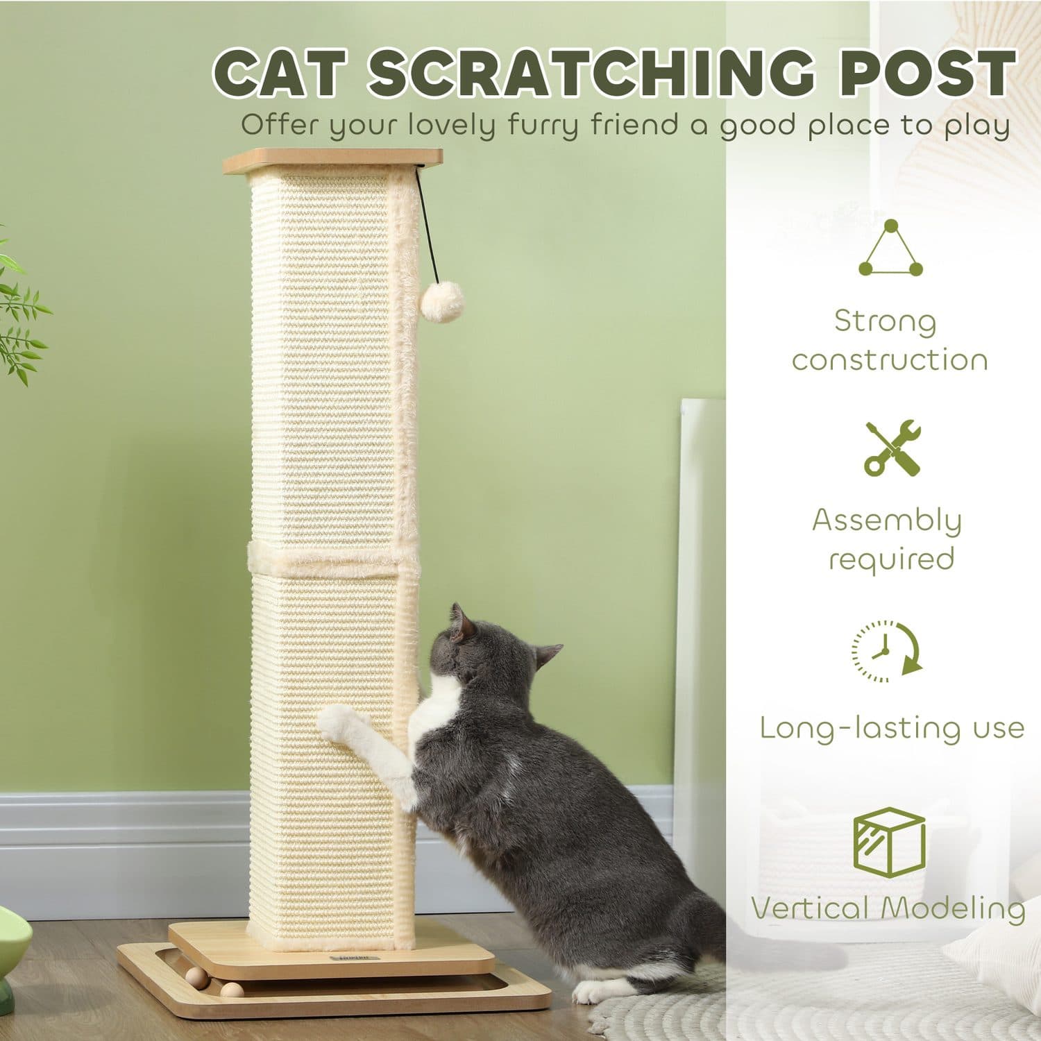 PawHut 87cm Cat Scratching Post With Track Ball Toy - image 4