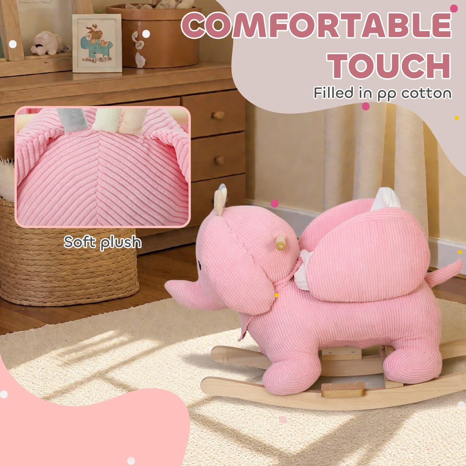 A soft pink elephant rocker for steady toddler play - image 3