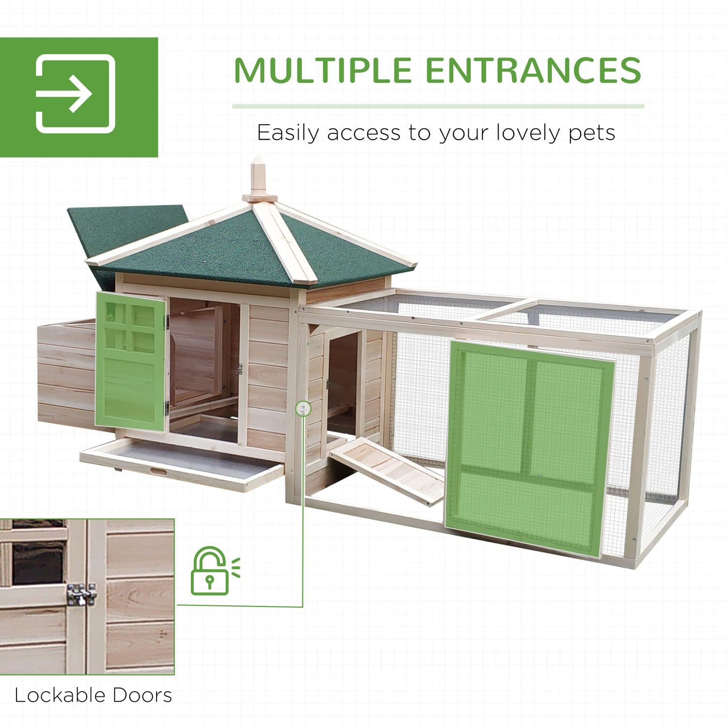 PawHut Wooden Chicken Coop with Outdoor Run - image 2
