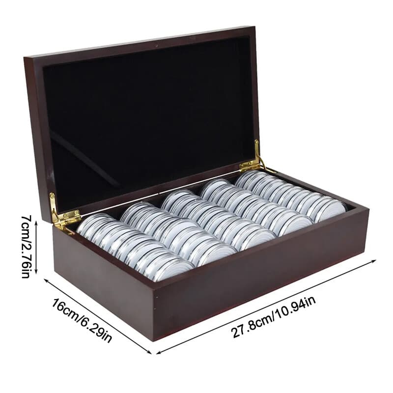 Display and Protect 50 Coins in a Wooden Collector's Case - image 9