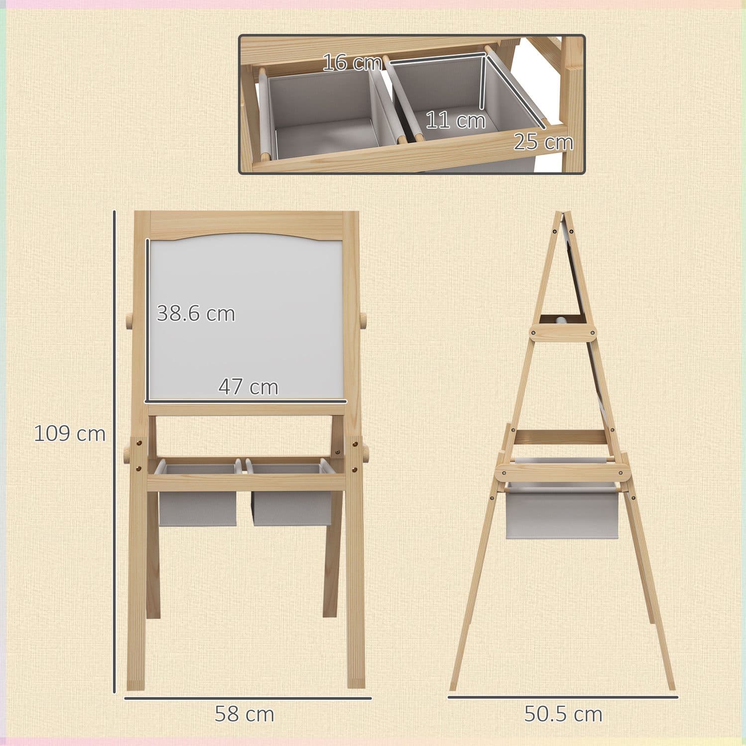 3-in-1 Natural Wood Kids Easel With Whiteboard and Storage Bins - image 2