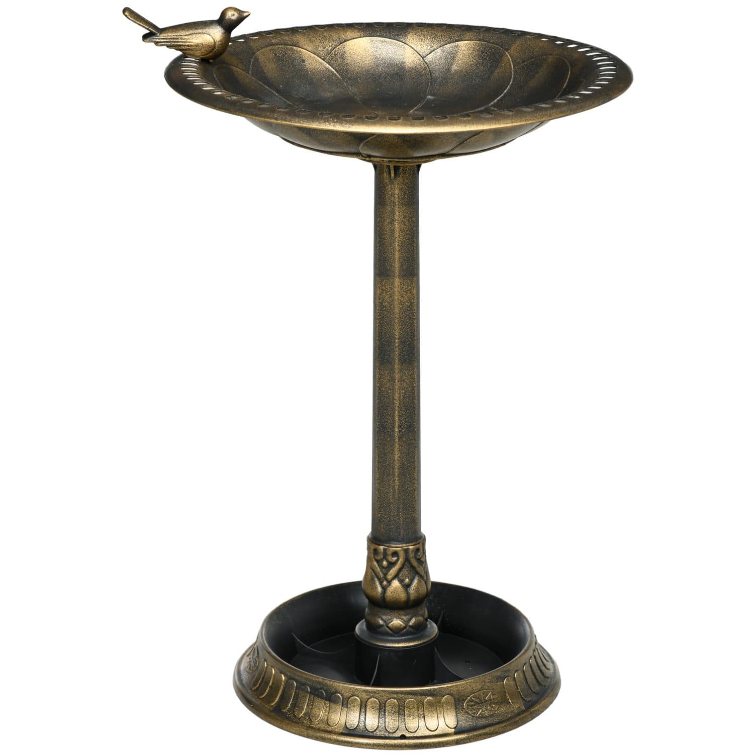 Vintage-Style Bird Bath with Flower Planter Base, Bronze Tone - Bronze Tone