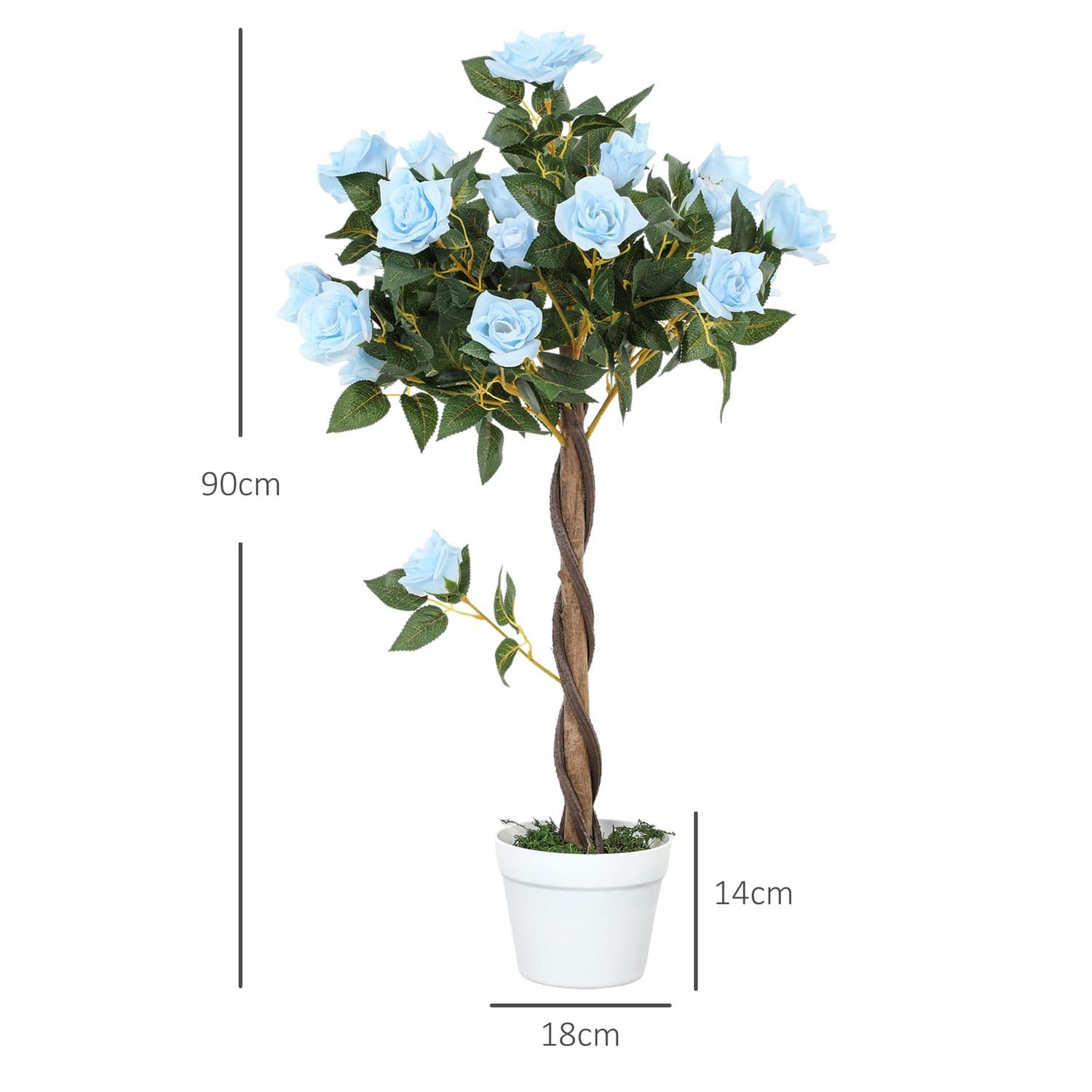 Faux Blue Rose Trees 90cm — Set of 2 in White Pots with Moss - image 5