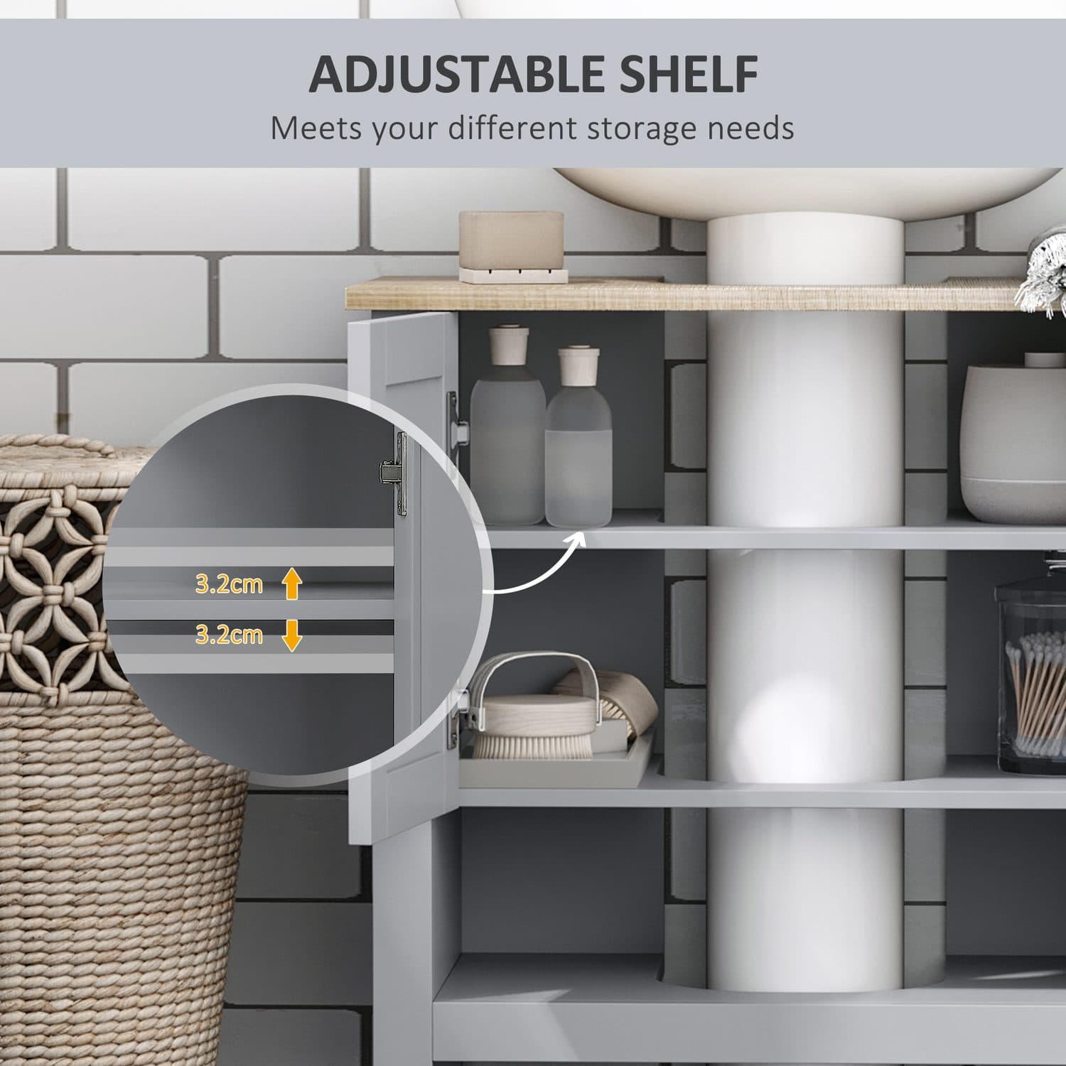 Grey Under-Sink Bathroom Cabinet with Adjustable Shelf - image 2