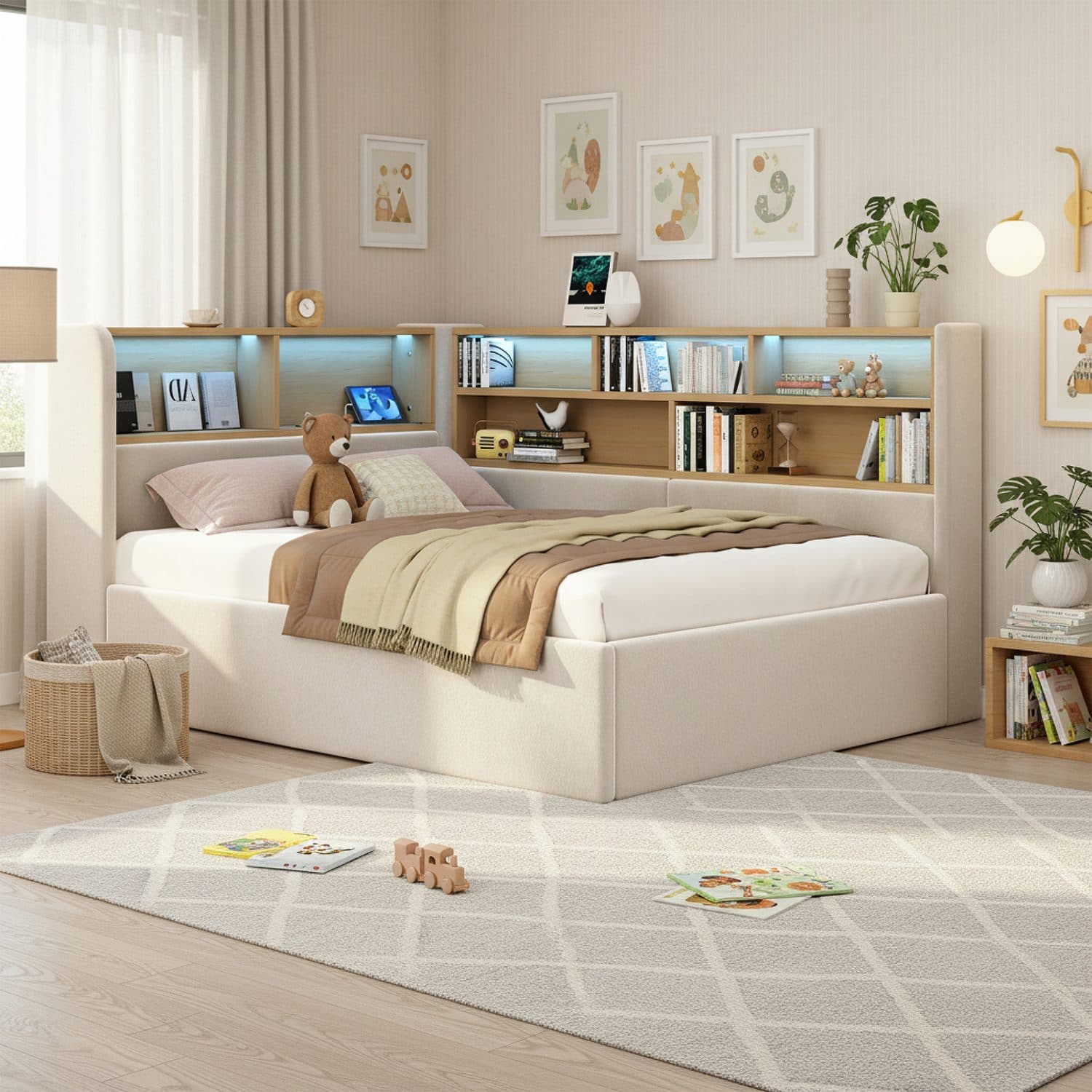 A beige single daybed built for sleep, storage and reading - image 4