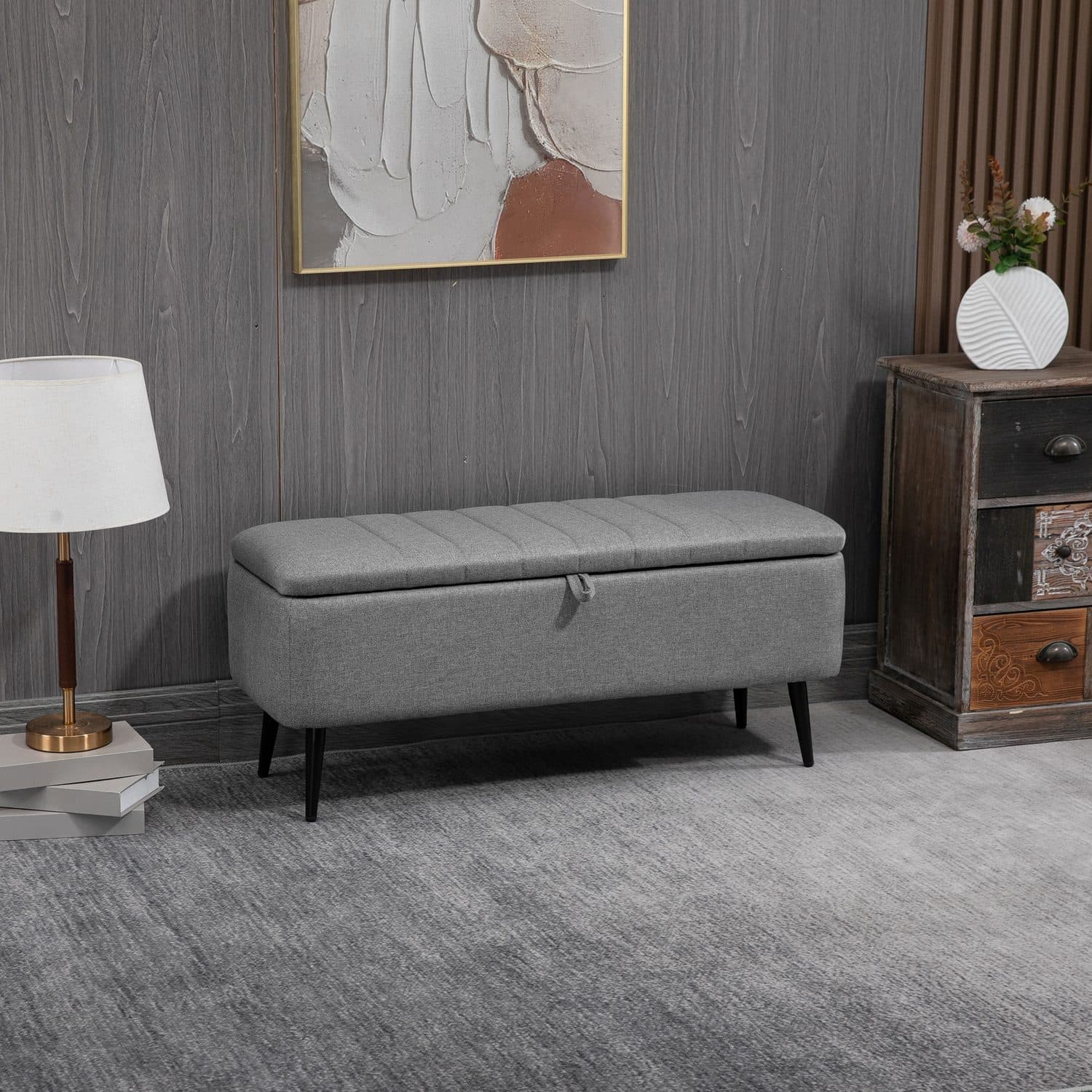 Grey Linen Storage Ottoman - image 2
