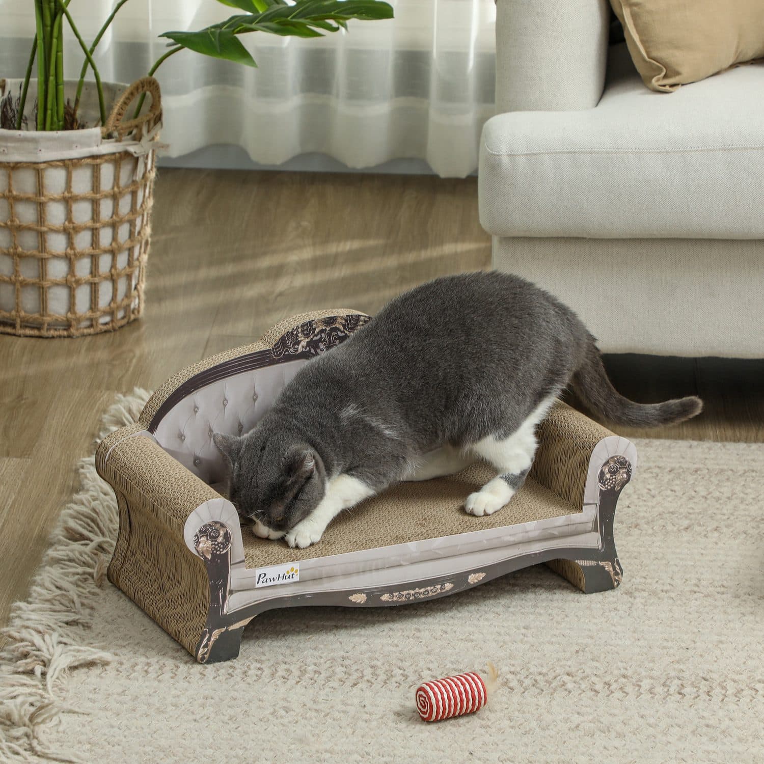 PawHut 2-in-1 Cat Scratcher Sofa Bed With Catnip - image 4