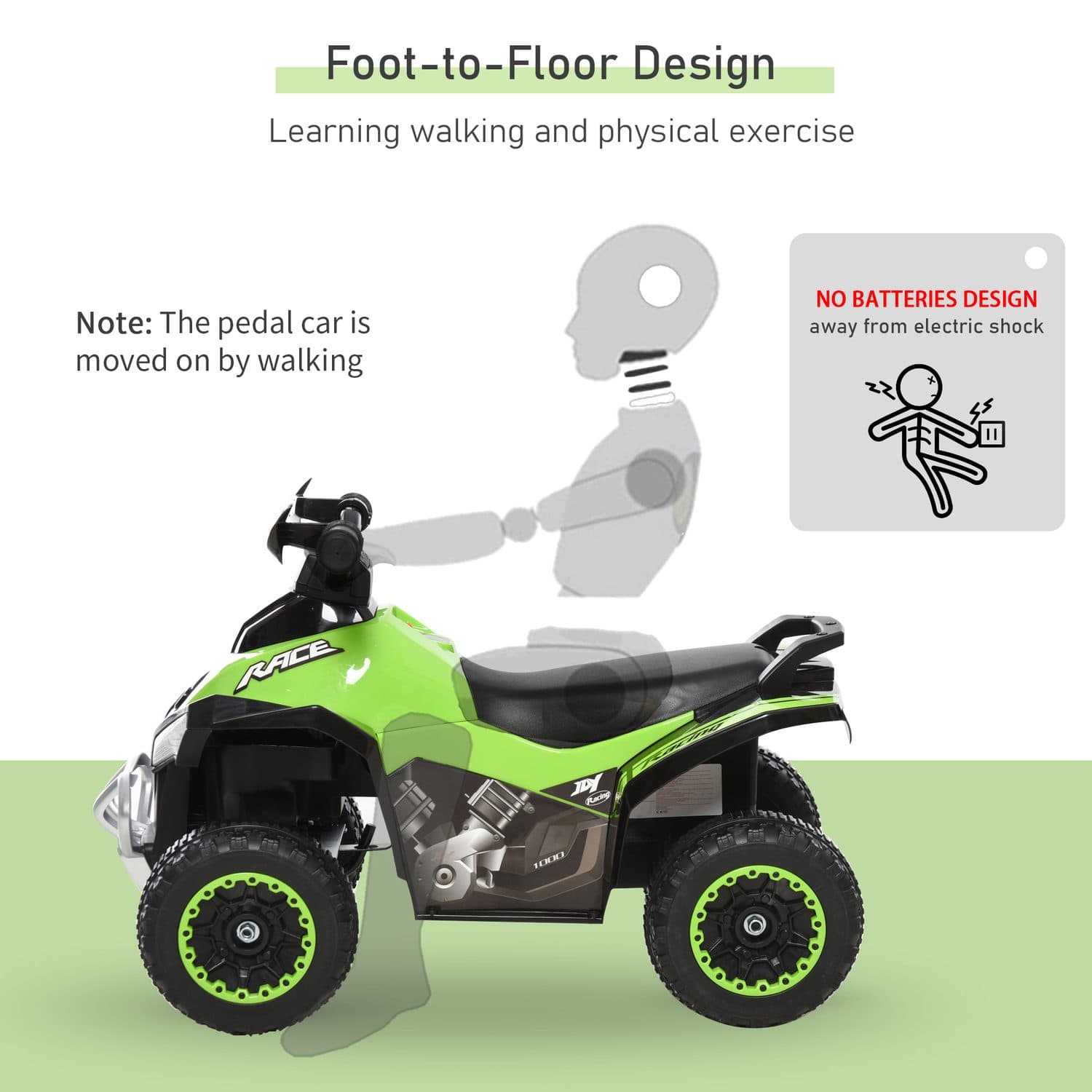 Green and Black Quad Bike Ride-On for Young Children - image 3