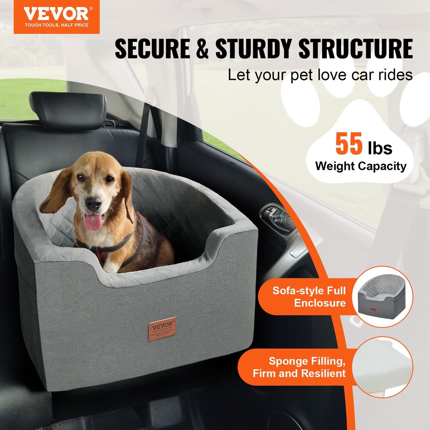 Waterproof Dog Car Booster Seat with Safety Leash - image 1