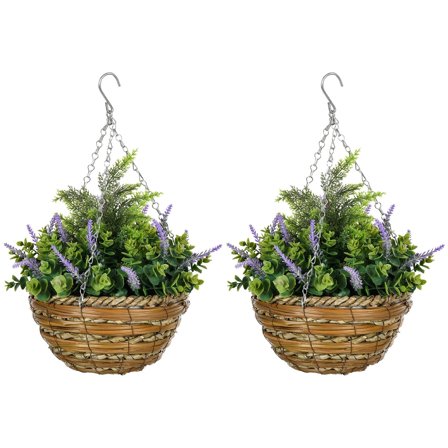 Artificial Hanging Lavender Pots for Easy Colour - Purple Green
