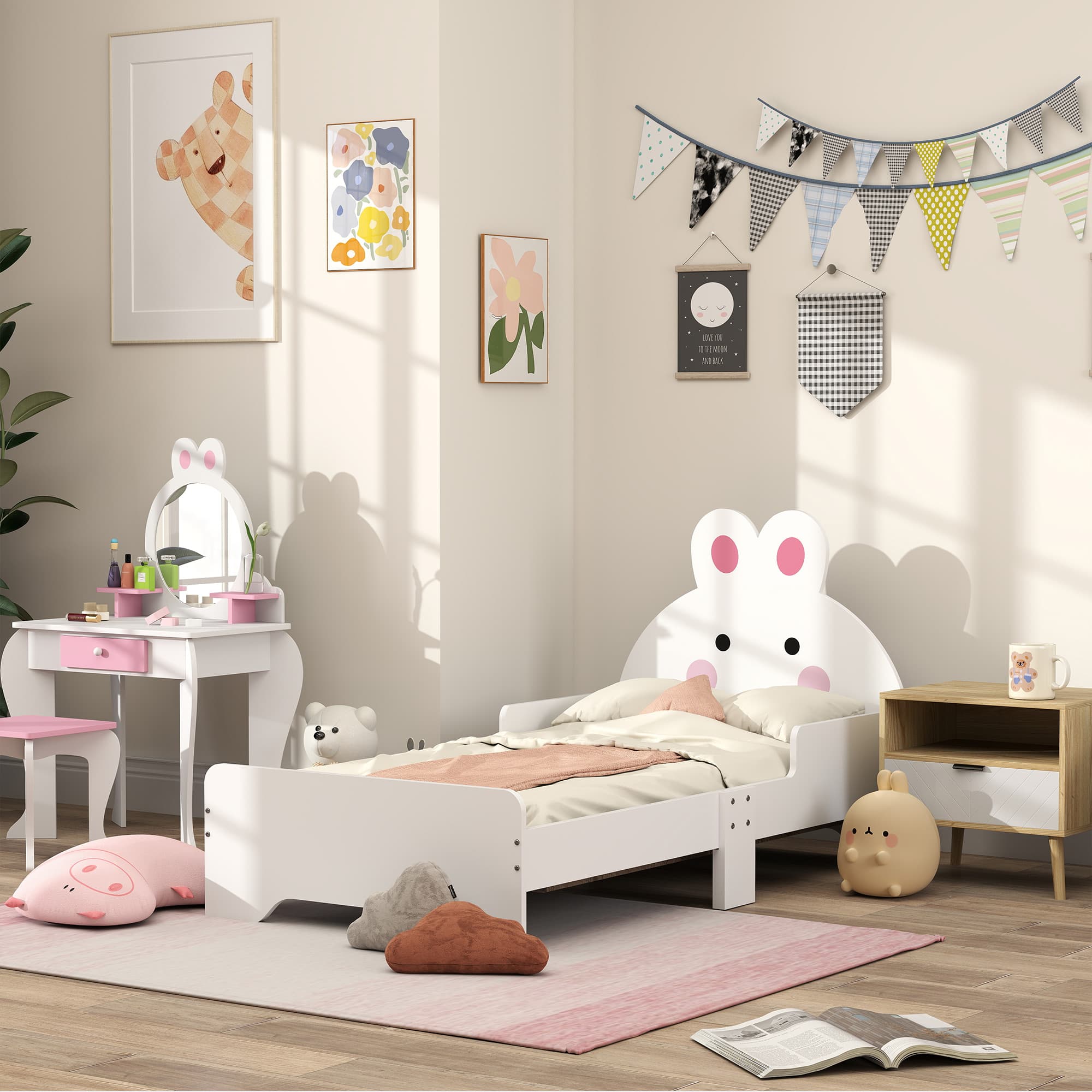 Rabbit-Design Toddler Bed with Safety Side Rails