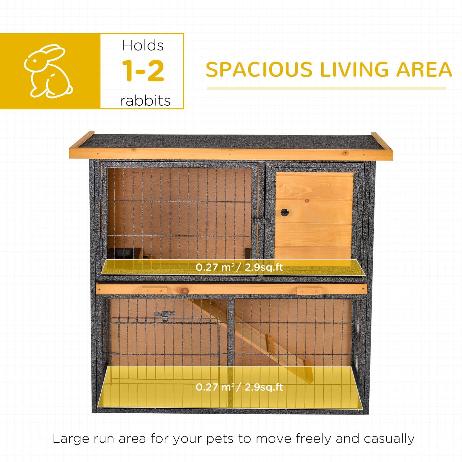 PawHut Two-Tier Elevated Hutch with Ramp and Openable Roof - image 2