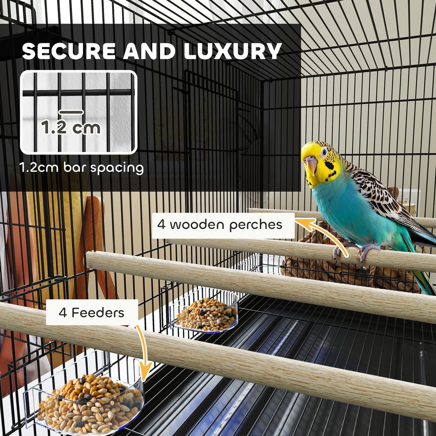PawHut Divided Bird Cage for Budgies, Lovebirds and Canaries - image 4