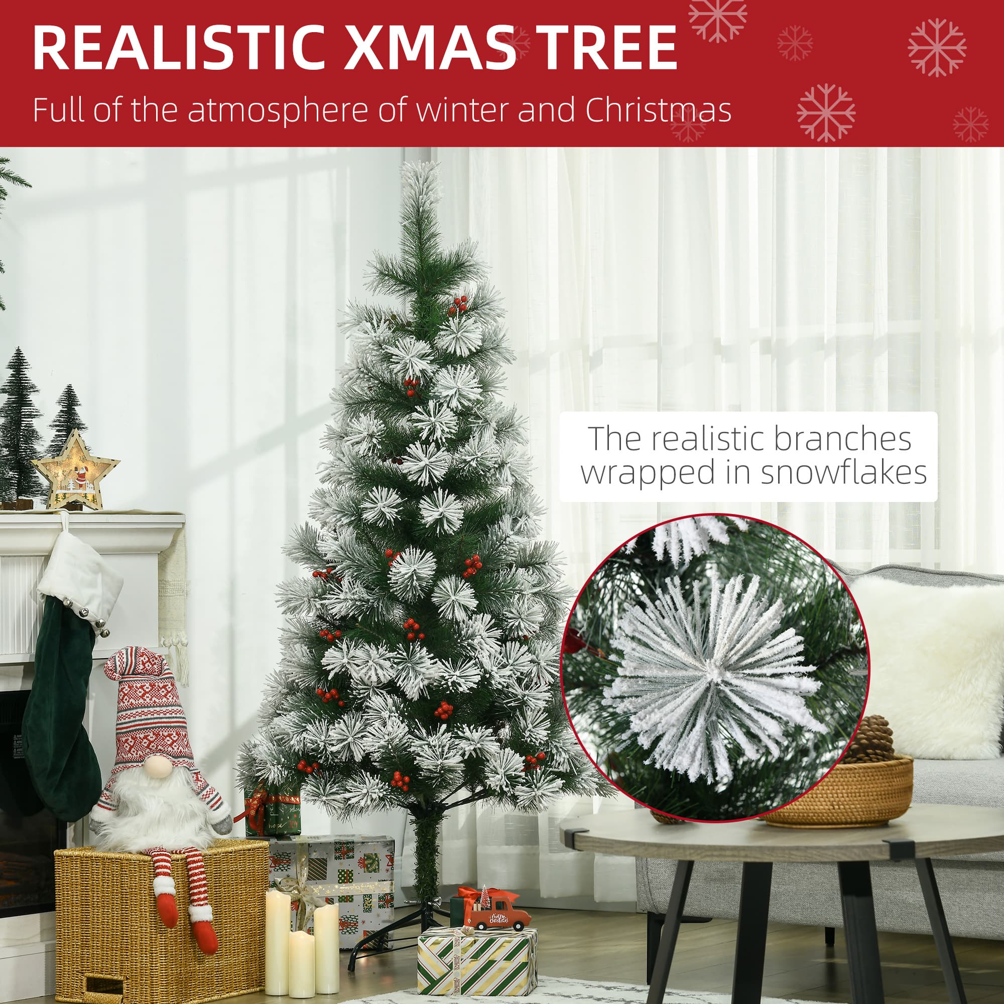 5ft Artificial Snow-Flocked Christmas Tree with Red Berry Clusters - image 1
