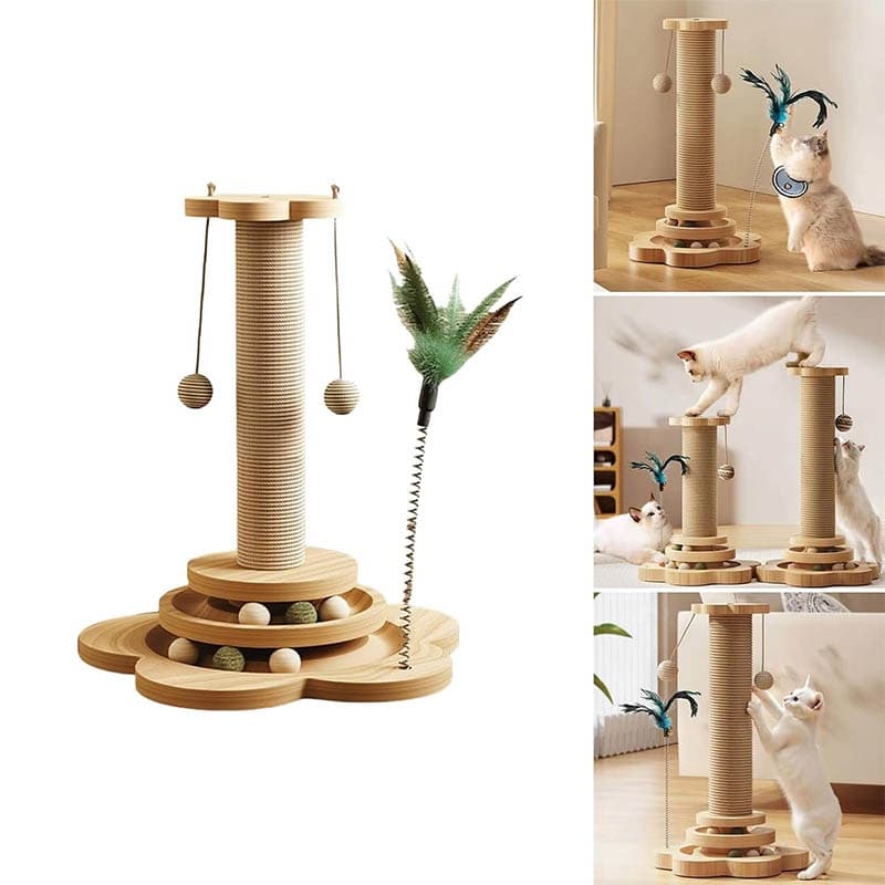 Solid Wood Cat Turntable with Scratching Post and Ball - image 9