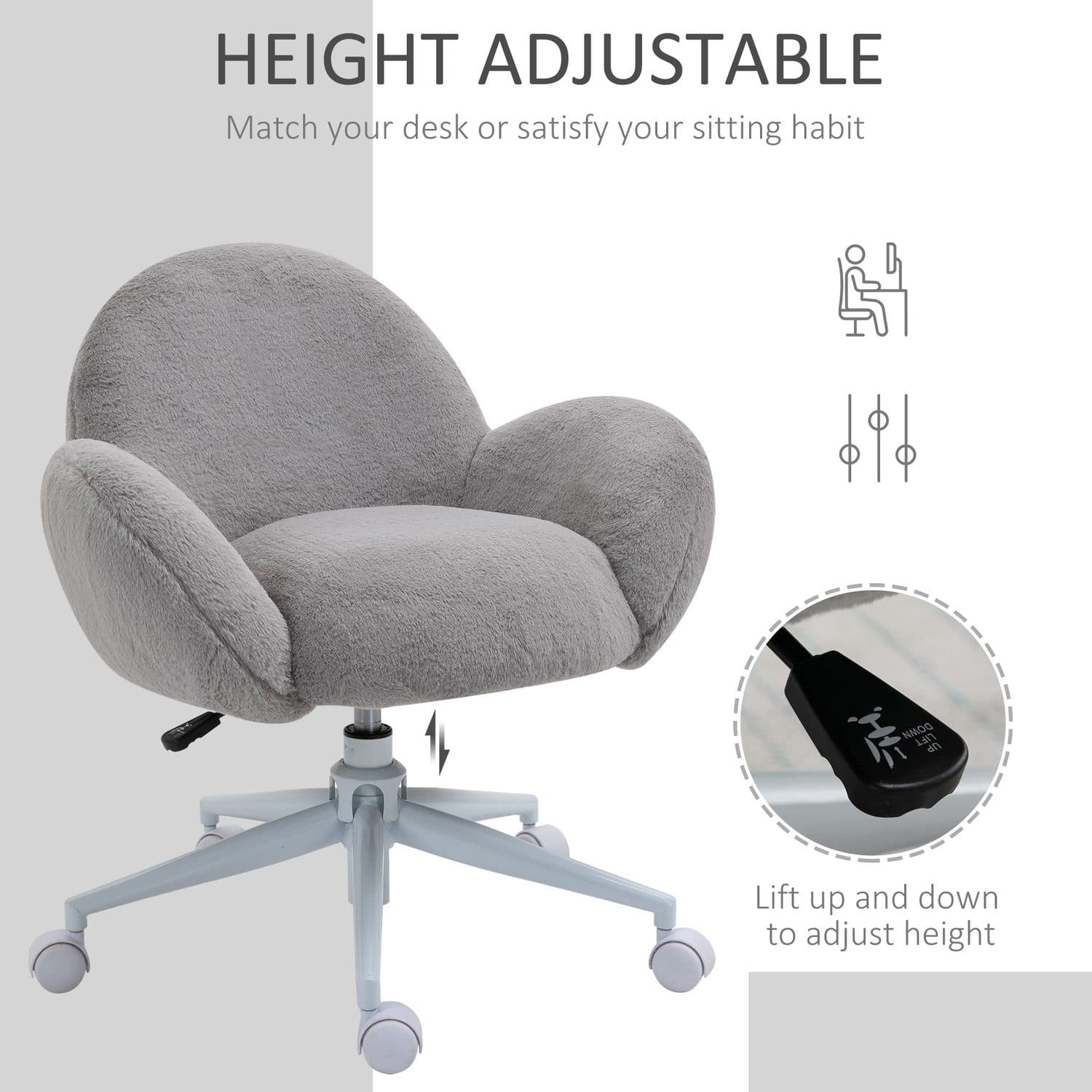 Grey Fluffy Vanity Chair - image 2